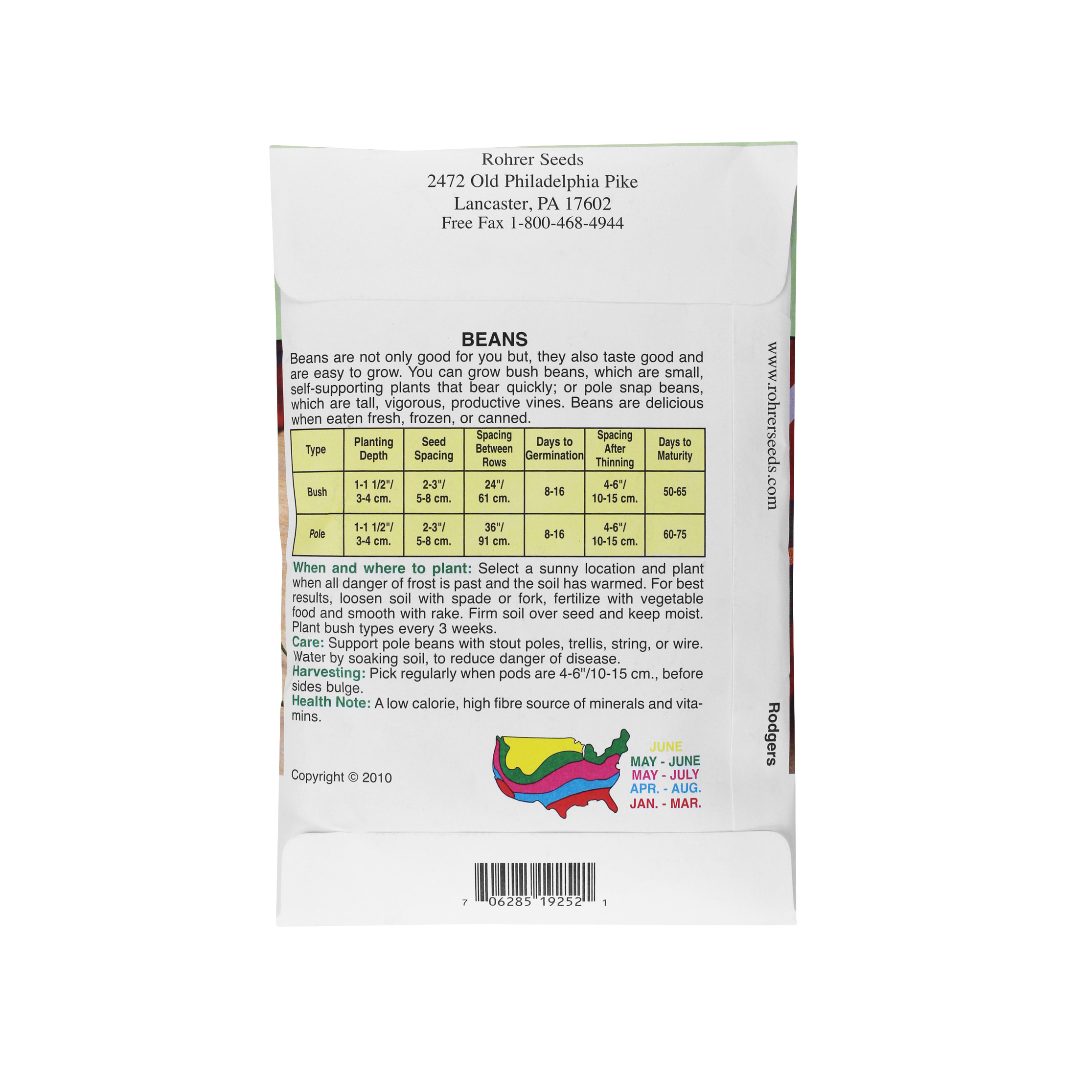 Rohrer Seeds Stringless Bush Beans, Jade Variety 0.5lb Packet, Plants 75ft Row