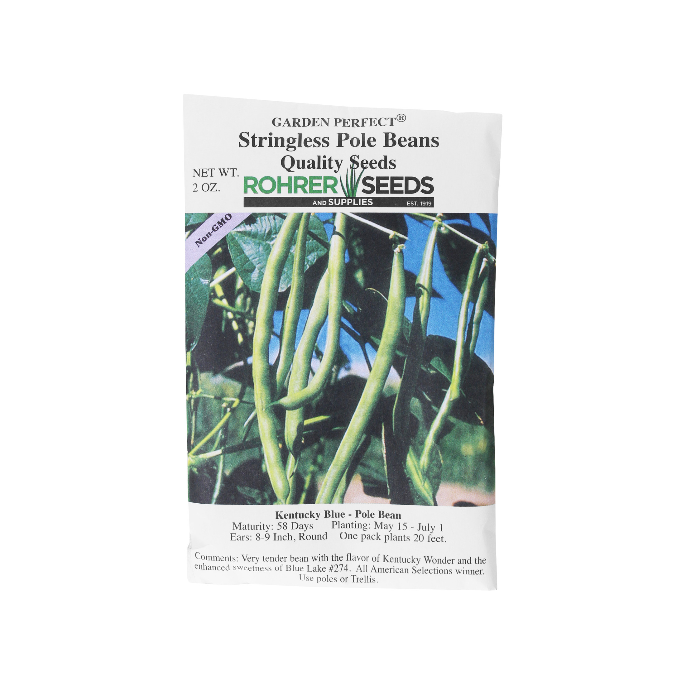 Rohrer Seeds Stringless Pole Beans, Kentucky Blue, 2oz Packet, Plants 20ft