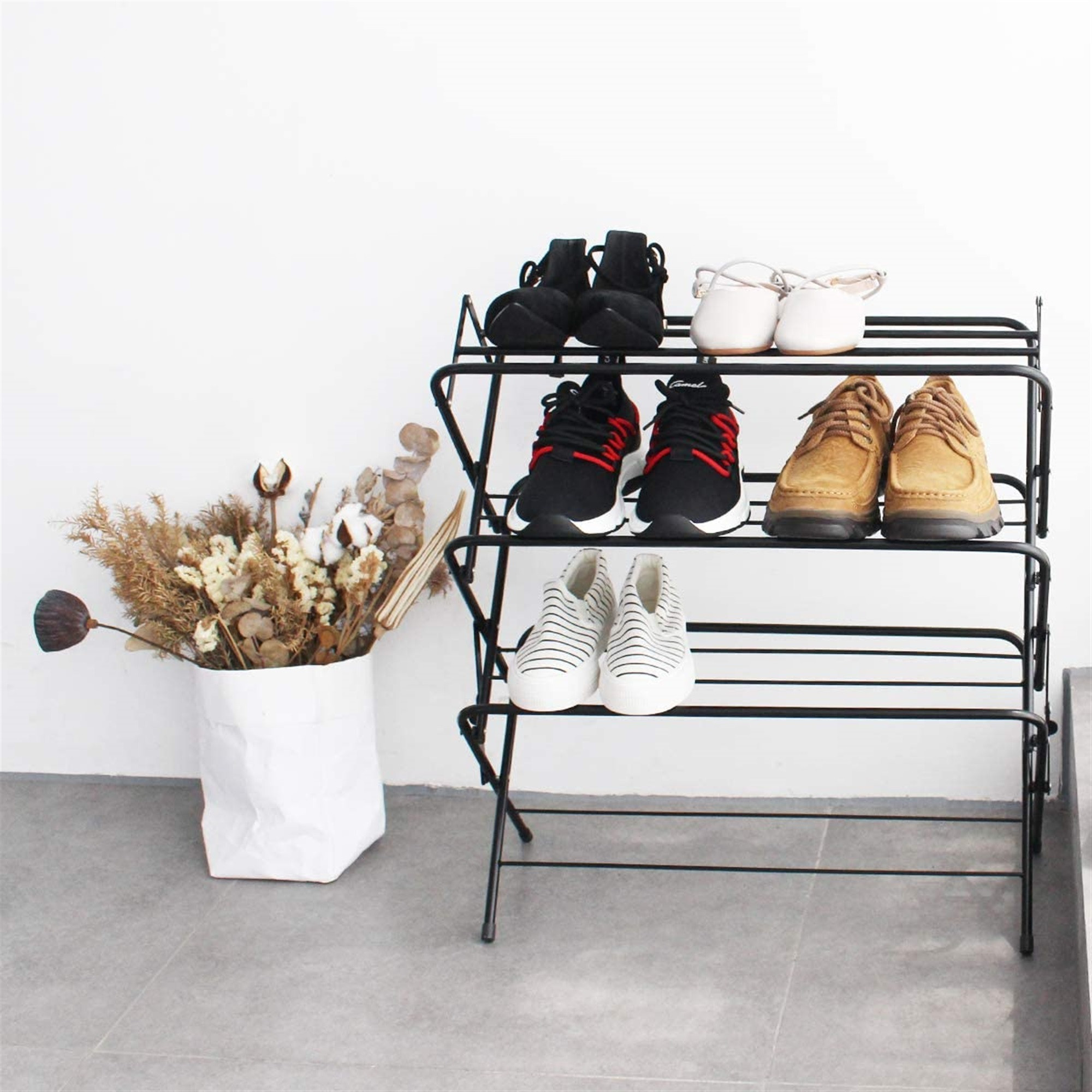 Zenree 4-Tier Foldable Metal Shoe Rack Organization Shelves, Matte Black