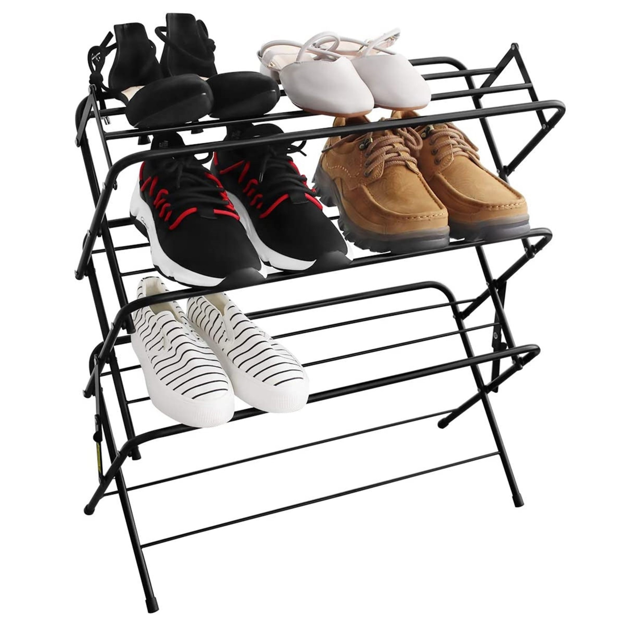 Zenree 4-Tier Foldable Metal Shoe Rack Organization Shelves, Matte Black