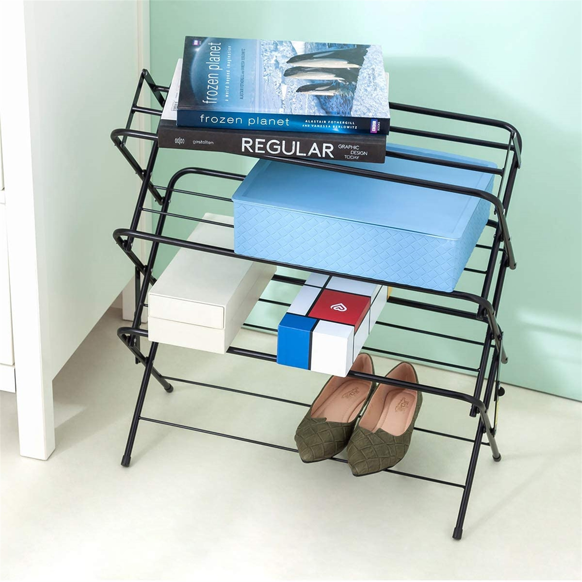 Zenree 4-Tier Foldable Metal Shoe Rack Organization Shelves, Matte Black