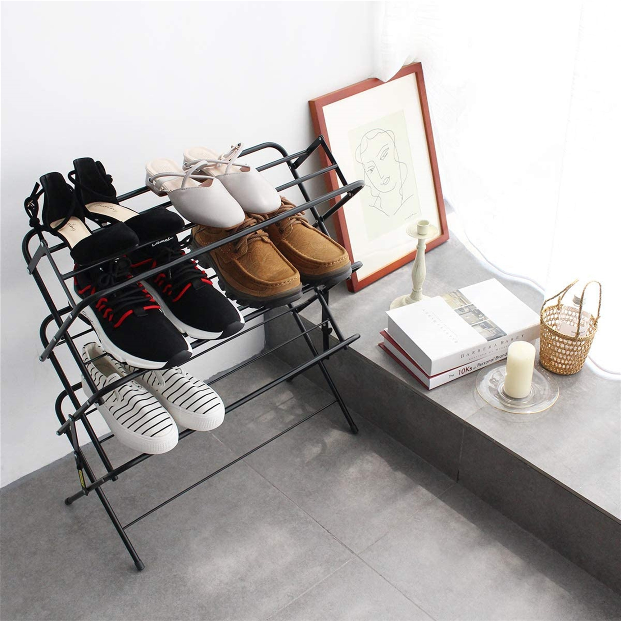 Zenree 4-Tier Foldable Metal Shoe Rack Organization Shelves, Matte Black