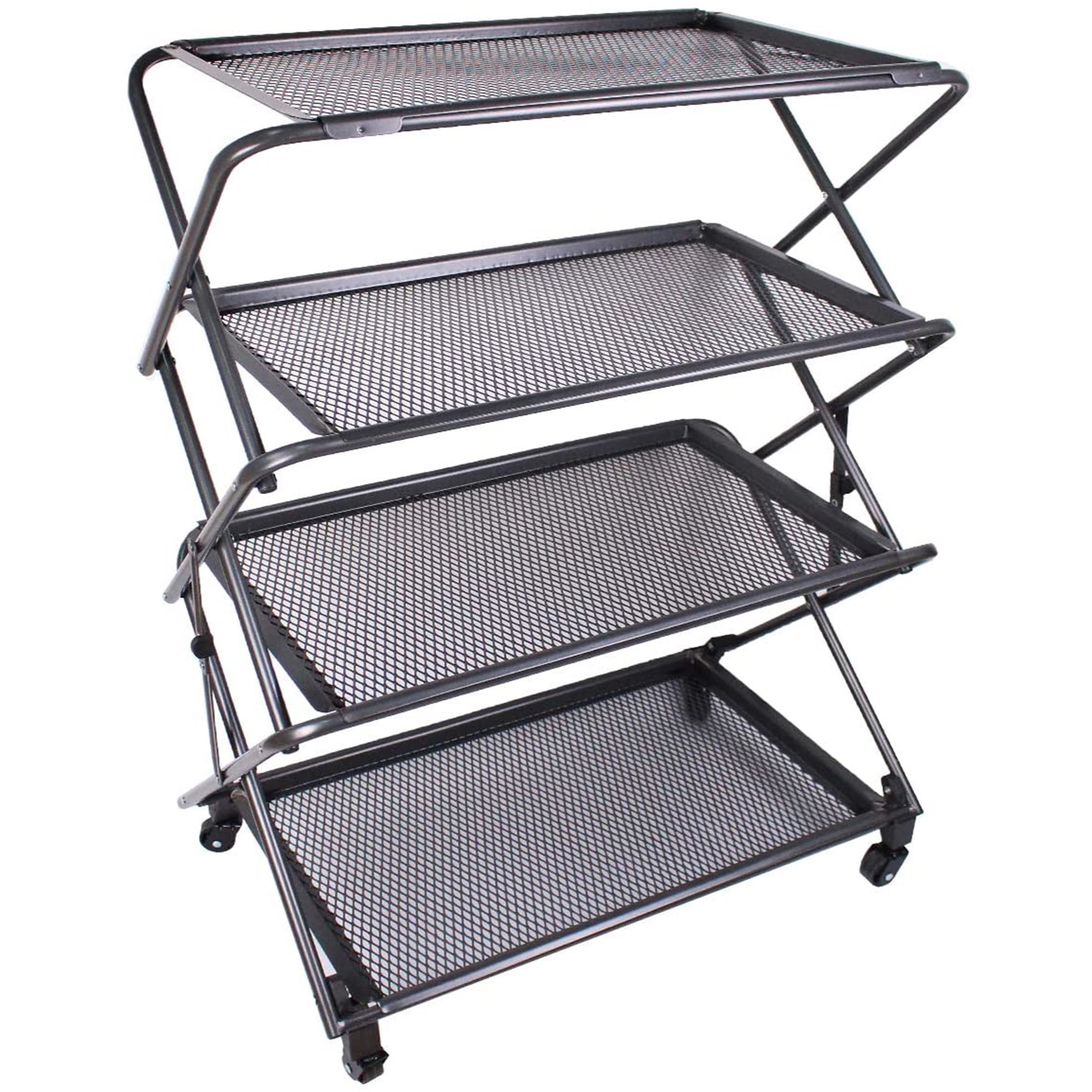 Zenree 4-Tier Foldable Powder-Coated Steel Shelf with Casters, 39” Tall