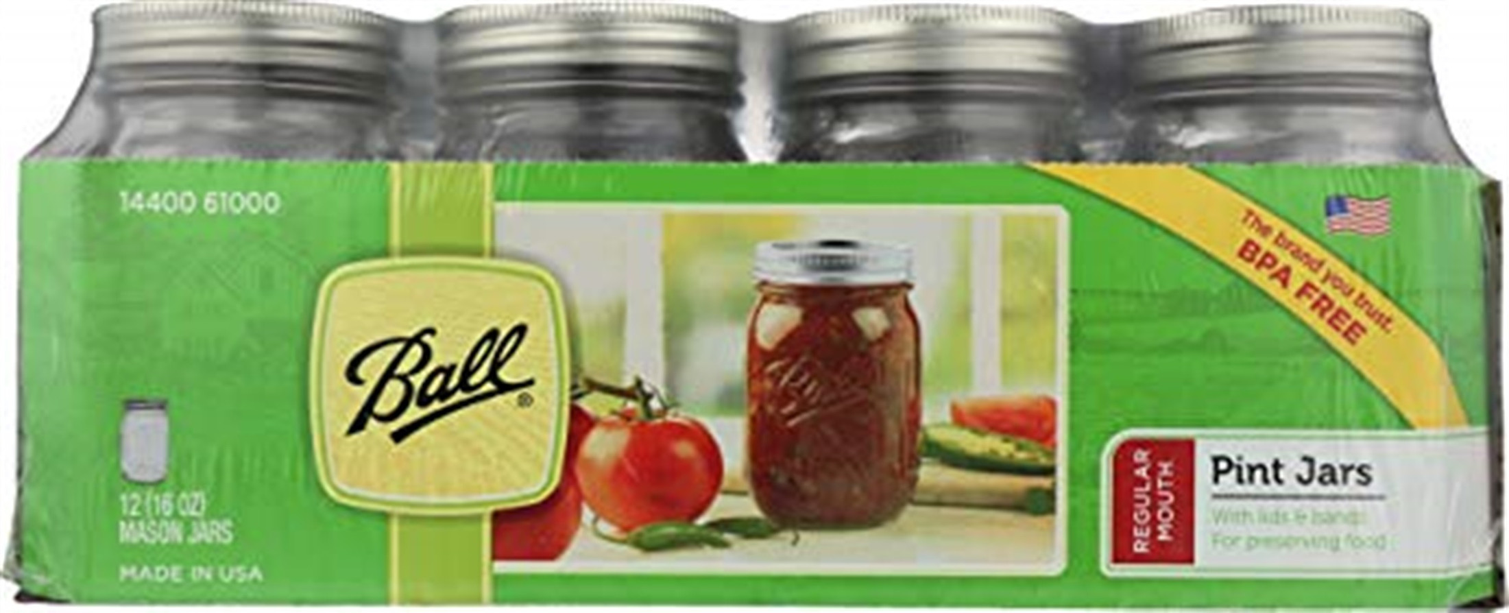 12 Ball Mason Jar with Lid - Regular Mouth - Set of 12, 16 oz