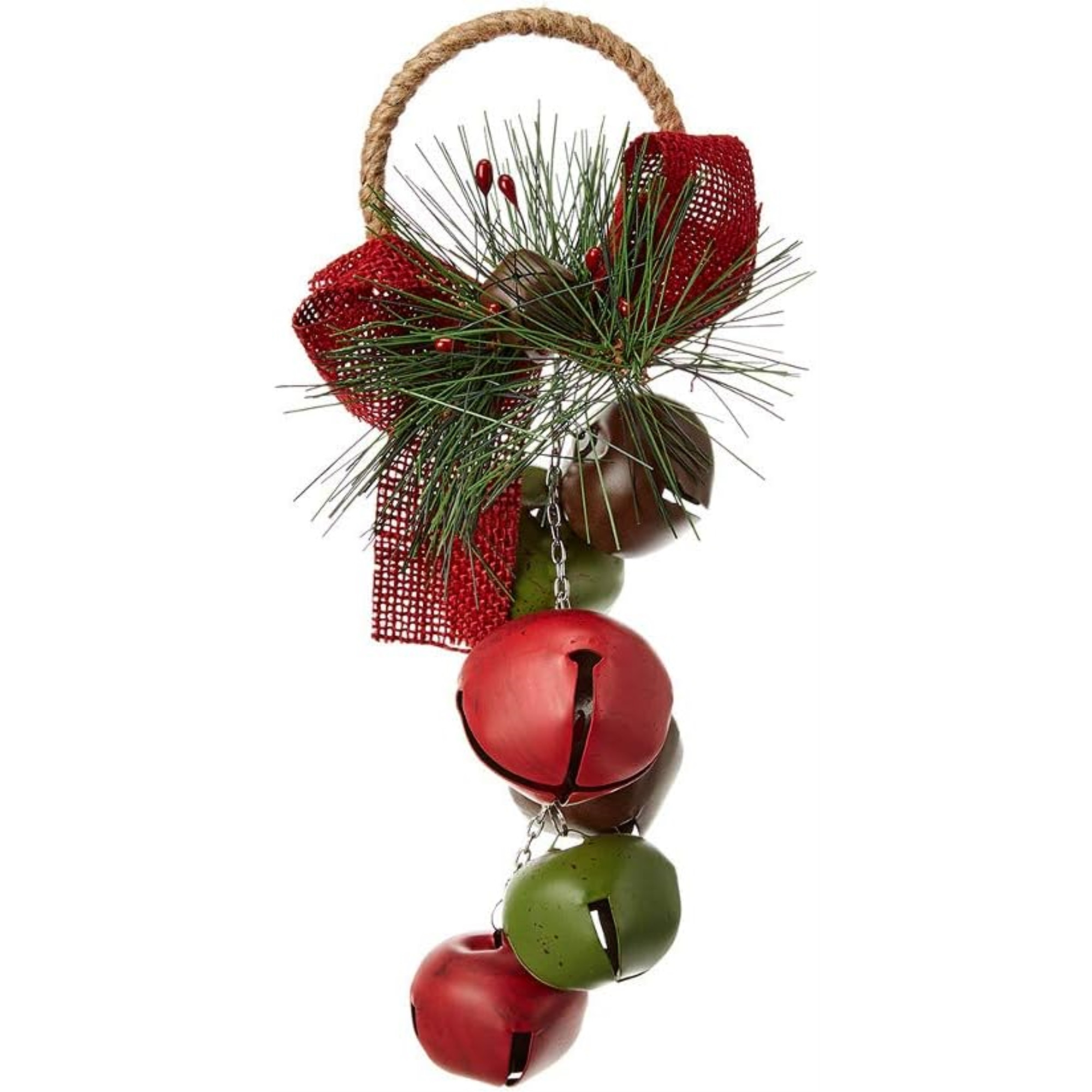 Kurt Adler Metal Grapes Jingle Bell Door Hangers with Burlap Bows & Greens, 8" Assorted (Set of 2)