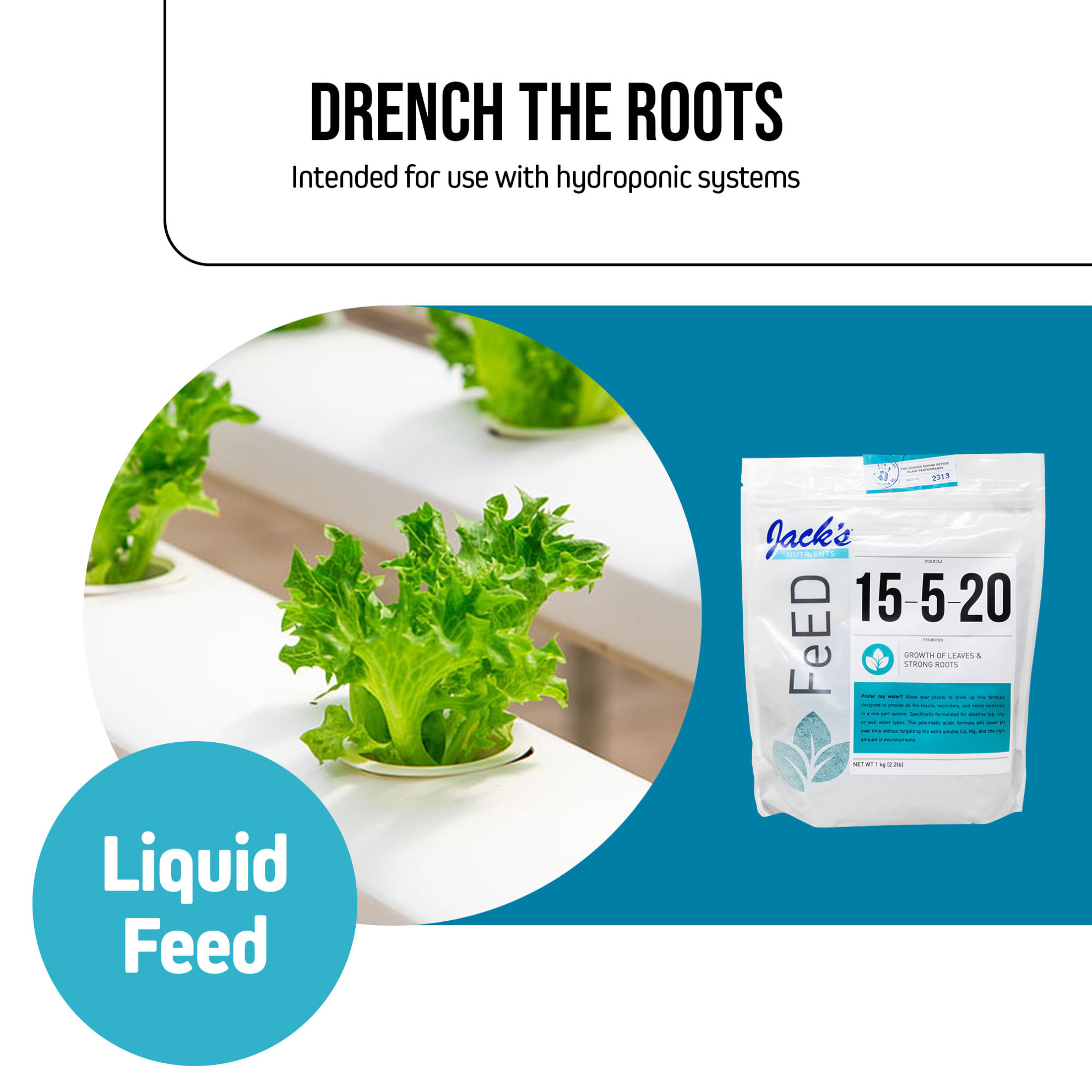 Jack's Nutrients 15-5-20 Tap Water-Soluble Fertilizer for Lowering Water pH for Leaf and Root Growth in Continuous Liquid Feed Programs, 2.2lbs
