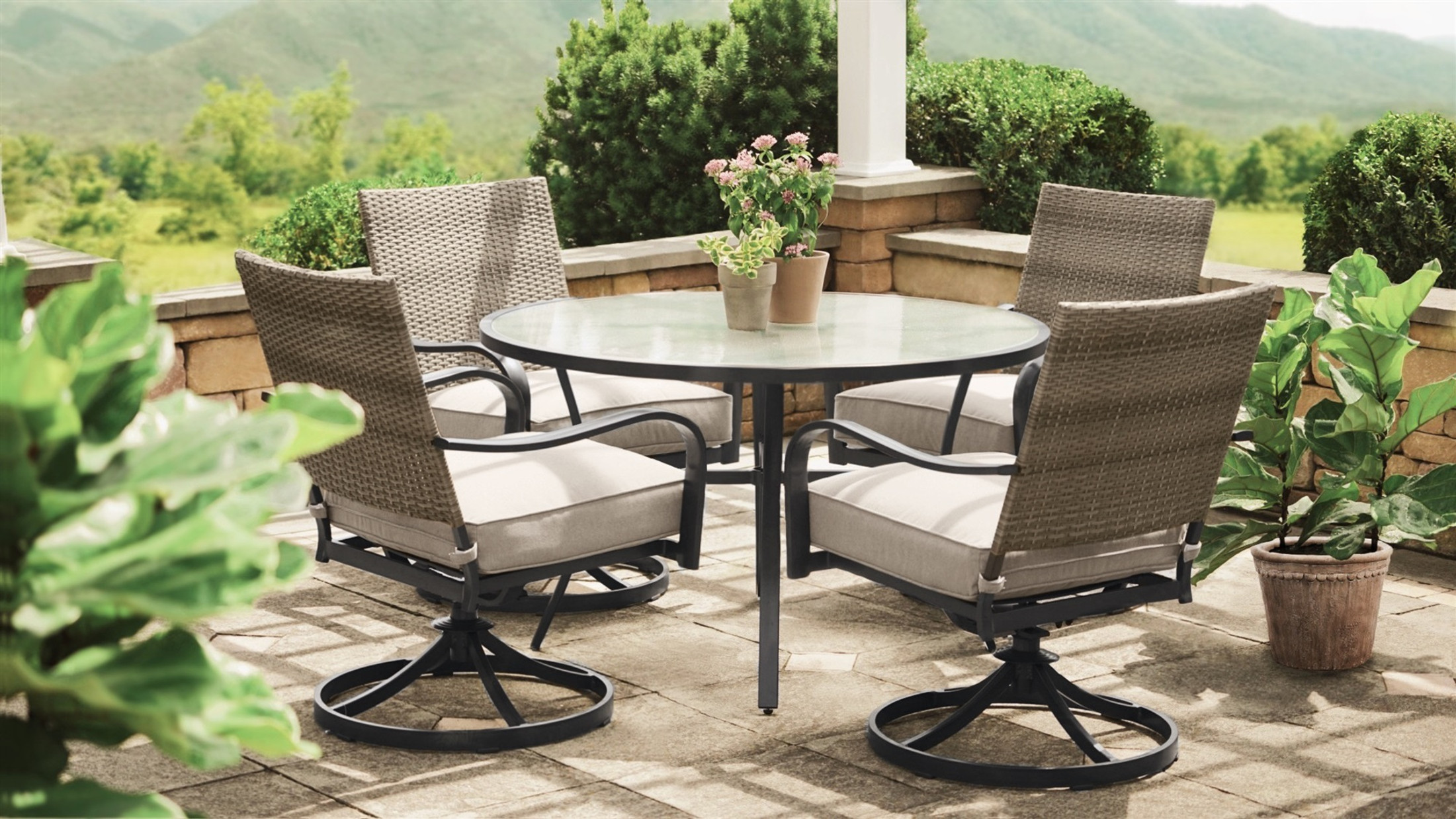 Garden Elements Outdoor Aluminum Bellevue Dining Patio Set, 4 Chairs and Table, Brown, 40"