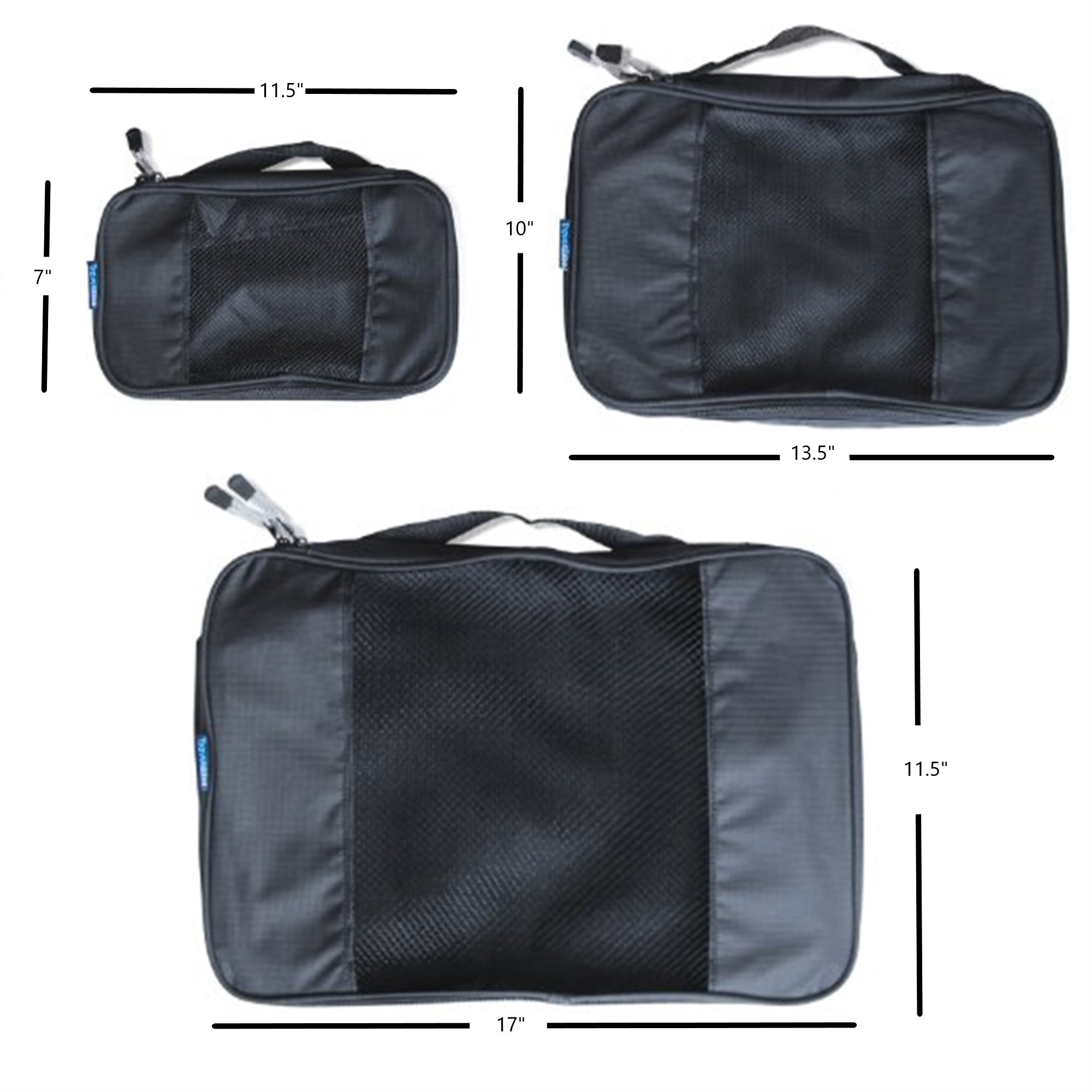 TravelWise Luggage Organizing Packing Cube Set – Zippered Mesh Bags, Black, 3 Sizes
