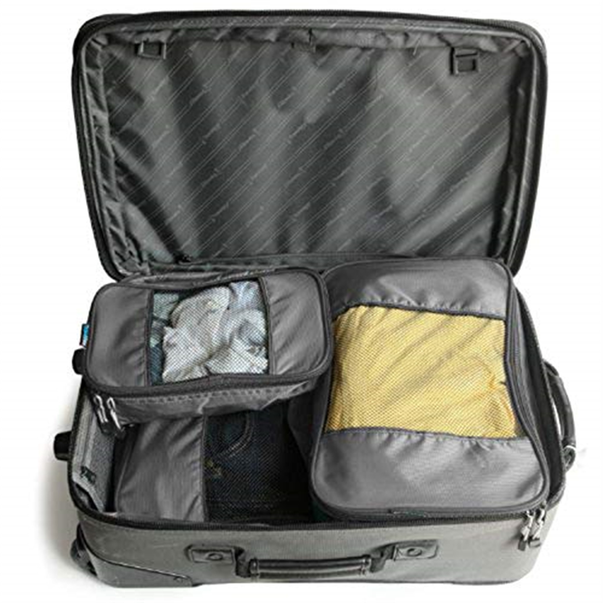 TravelWise Luggage Organizing Packing Cube Set – Zippered Mesh Bags, Silver, 3 Sizes