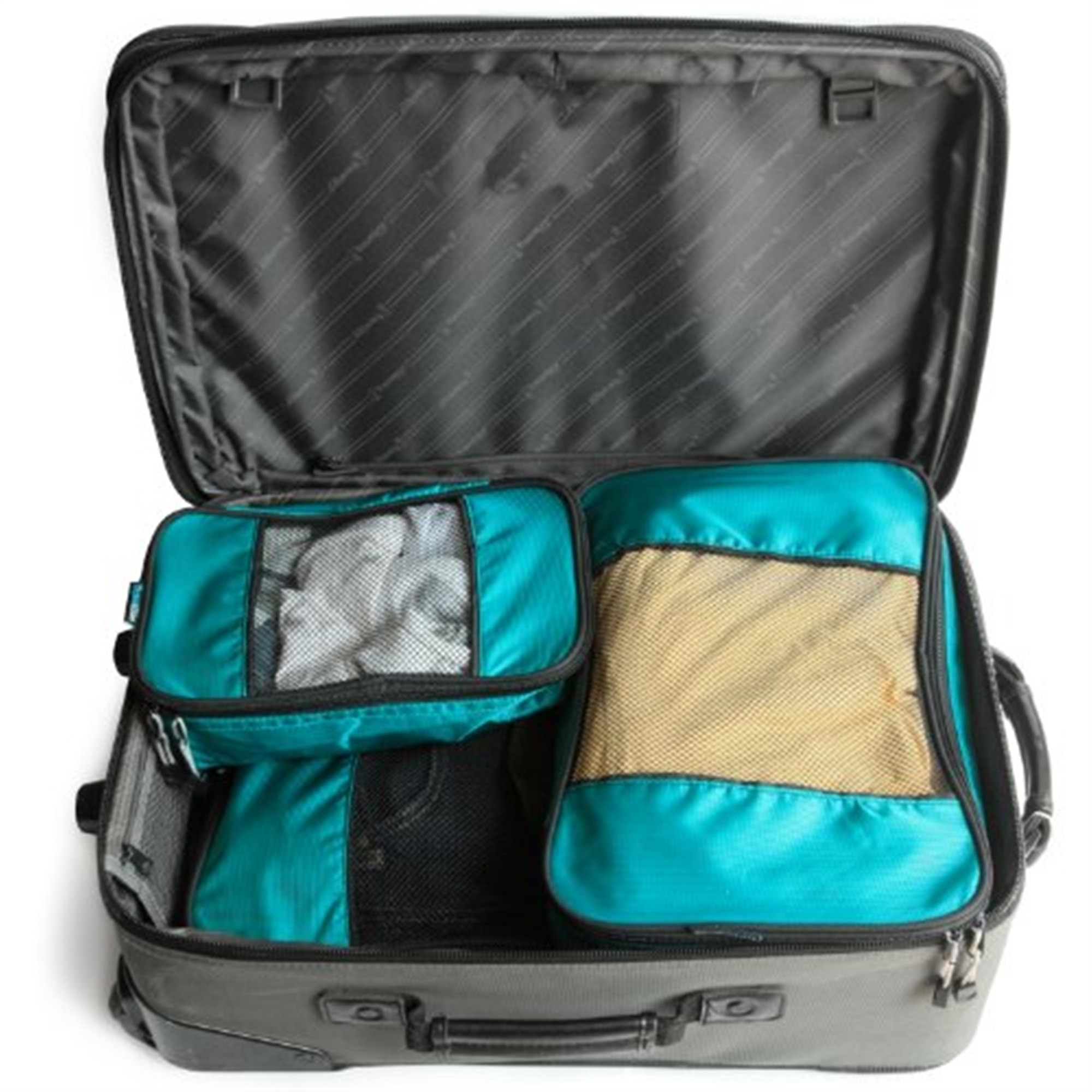 TravelWise Luggage Organizing Packing Cube Set – Zippered Mesh Bags, Teal, 3 Sizes