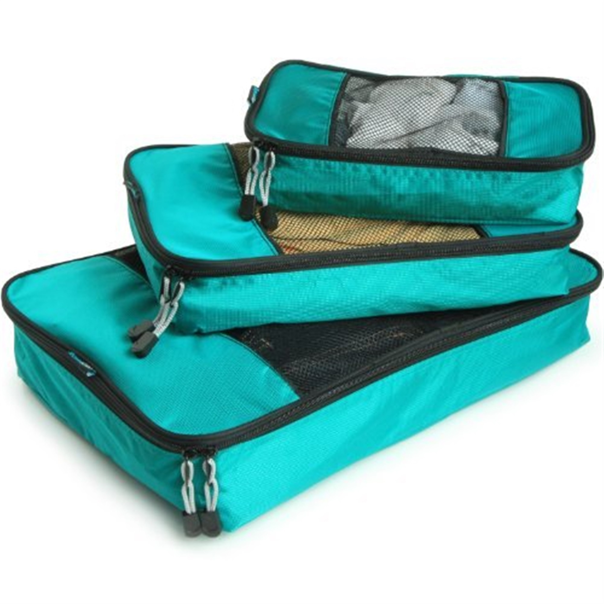 TravelWise Luggage Organizing Packing Cube Set – Zippered Mesh Bags, Teal, 3 Sizes