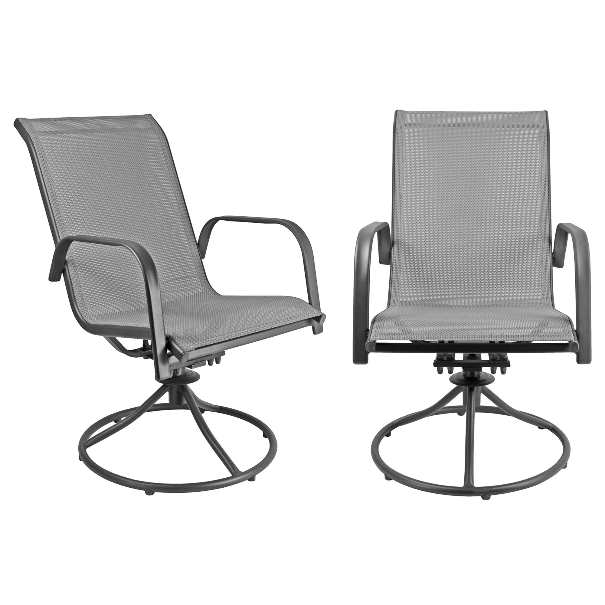 Garden Elements Patio Swivel Rocker Chairs (Set of 2) – Weather-Resistant Powder-Coated Steel Frame and Breathable Fabric – Gray