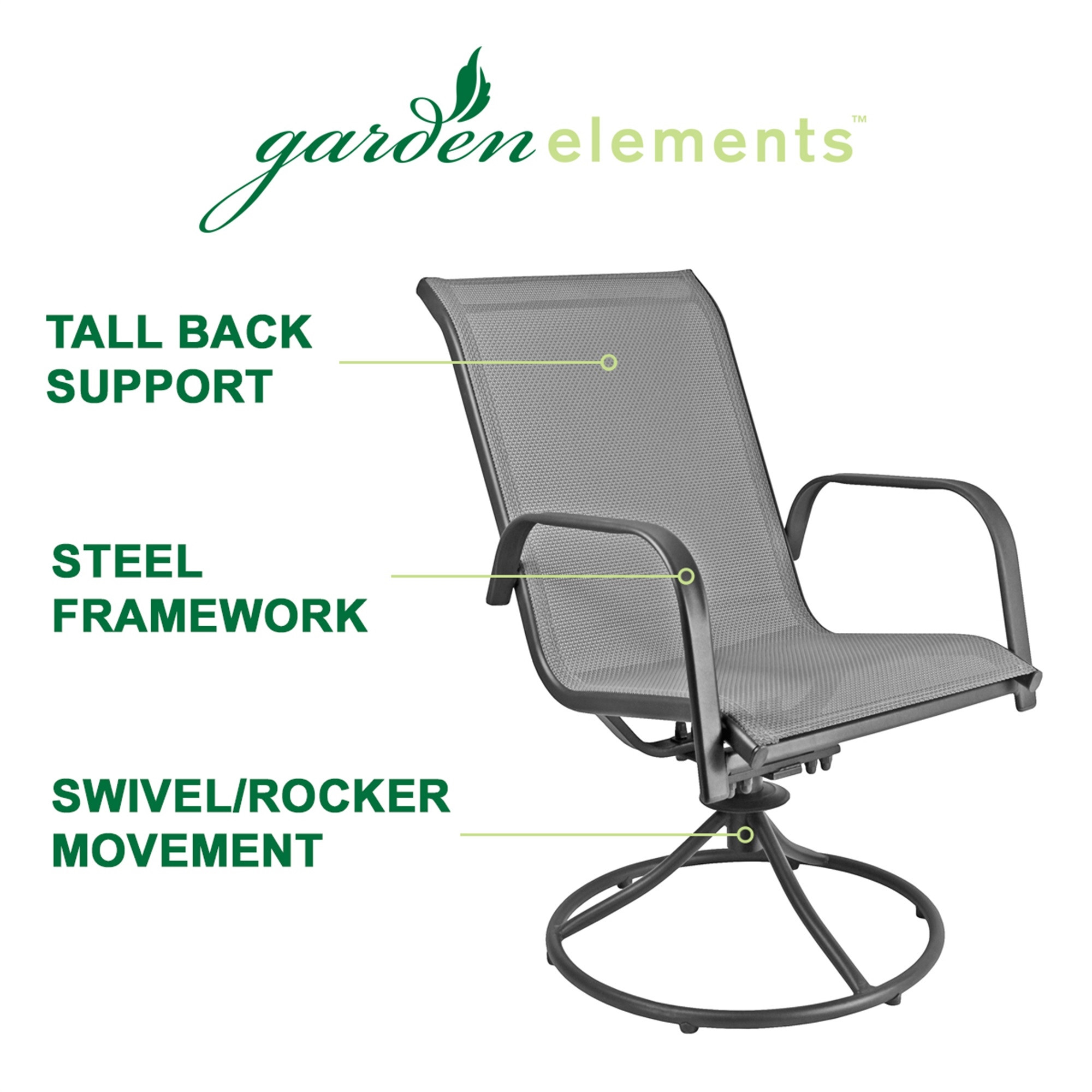 Garden Elements Patio Swivel Rocker Chairs (Set of 2) – Powder-Coated Steel Frame & Breathable Fabric – Gray