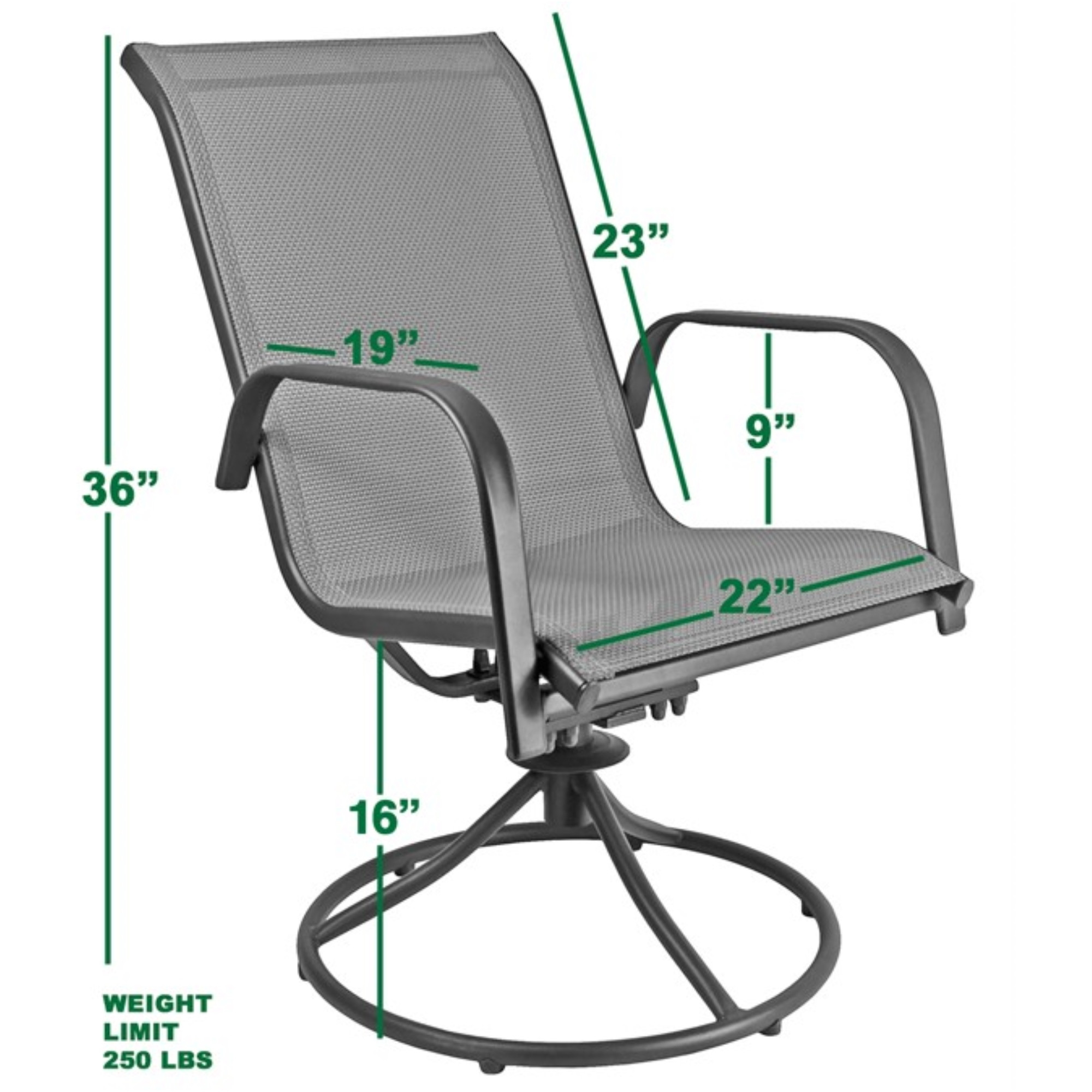 Garden Elements Patio Swivel Rocker Chairs (Set of 2) – Powder-Coated Steel Frame & Breathable Fabric – Gray