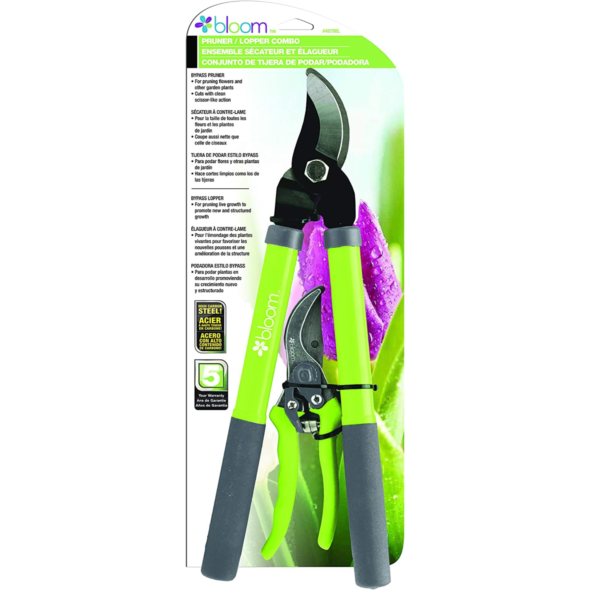 Bond Bloom 2-Piece Garden Lopper and Pruner Set – 15” Lopper & 8” Pruner,  Assorted Colors (Pack of 1)