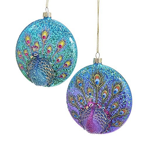 Kurt Adler Flat Peacock Ornaments, 4.25" (Set of 2)