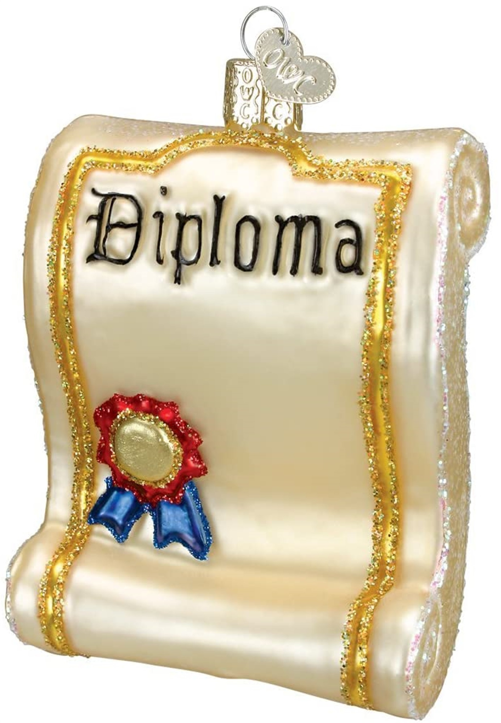 Old World Christmas Glass Blown Ornament, Diploma 3.75" (With OWC Gift Box)
