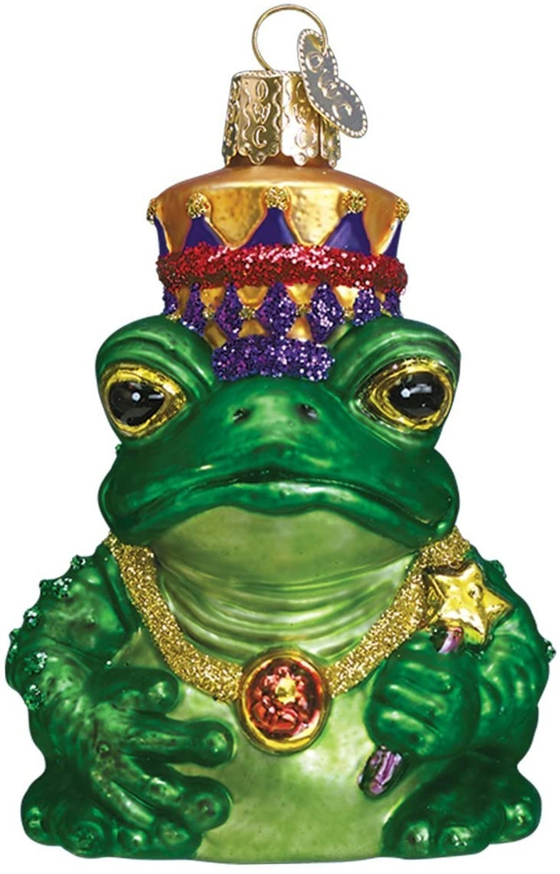 Old World Christmas Glass Blown Ornament, Frog King (With OWC Gift Box)