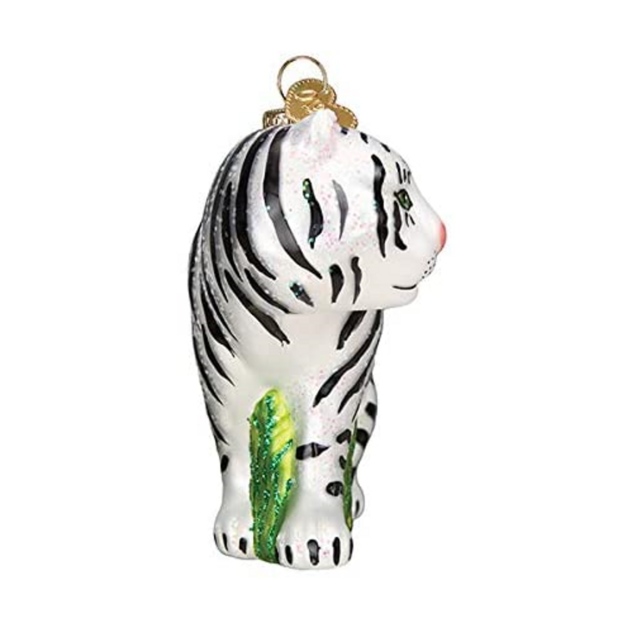 Old World Christmas Glass Blown Ornament, White Tiger (With OWC Gift Box)