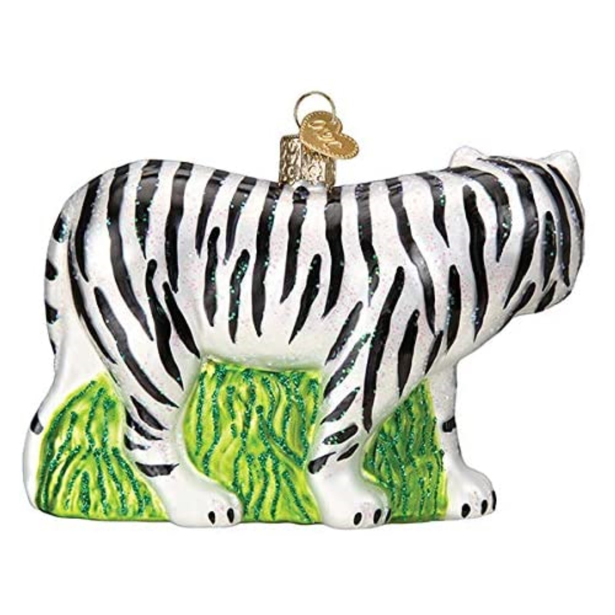 Old World Christmas Blown Glass Ornament for Christmas Tree, White Tiger