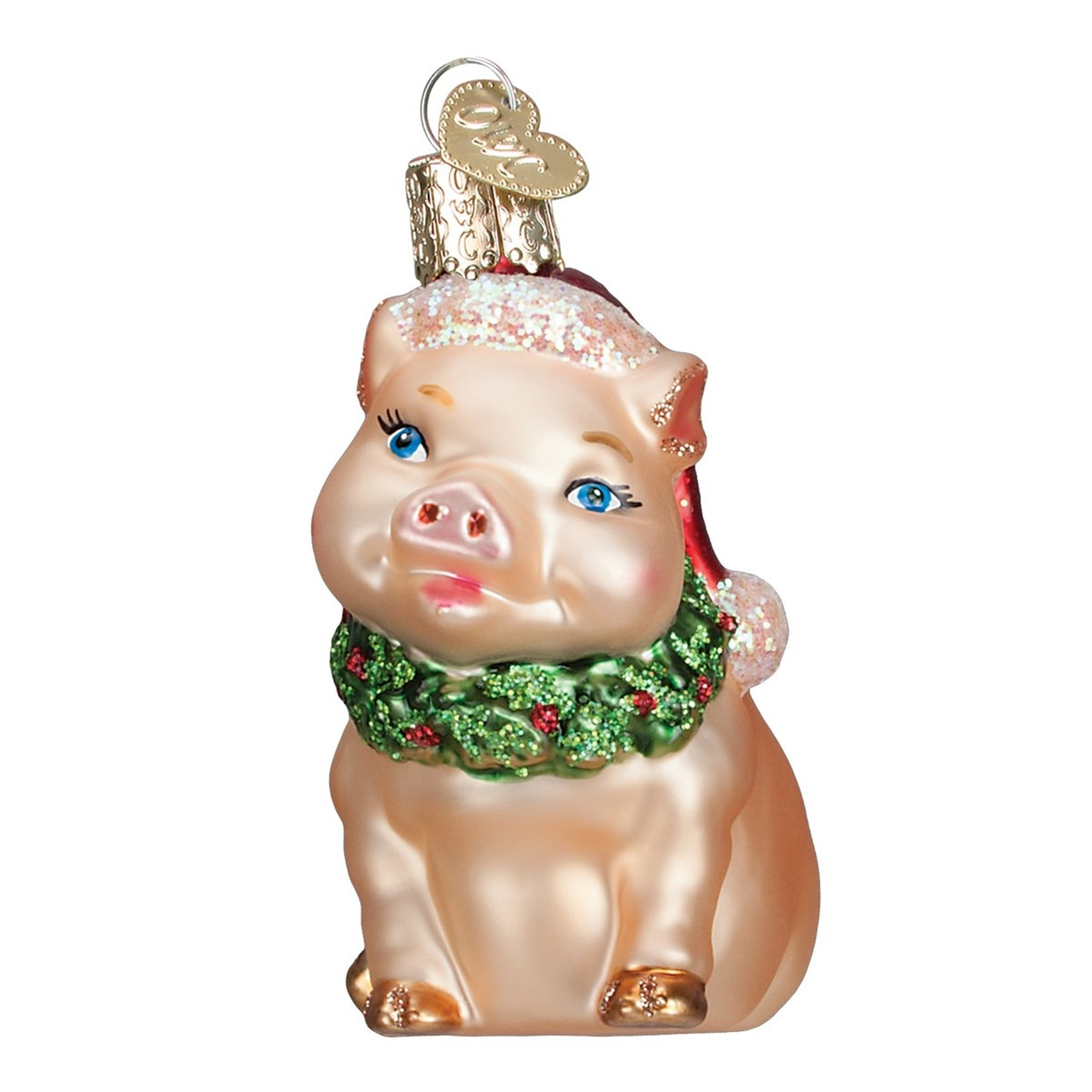 Old World Christmas Glass Blown Ornament, Holly Pig (With OWC Gift Box)