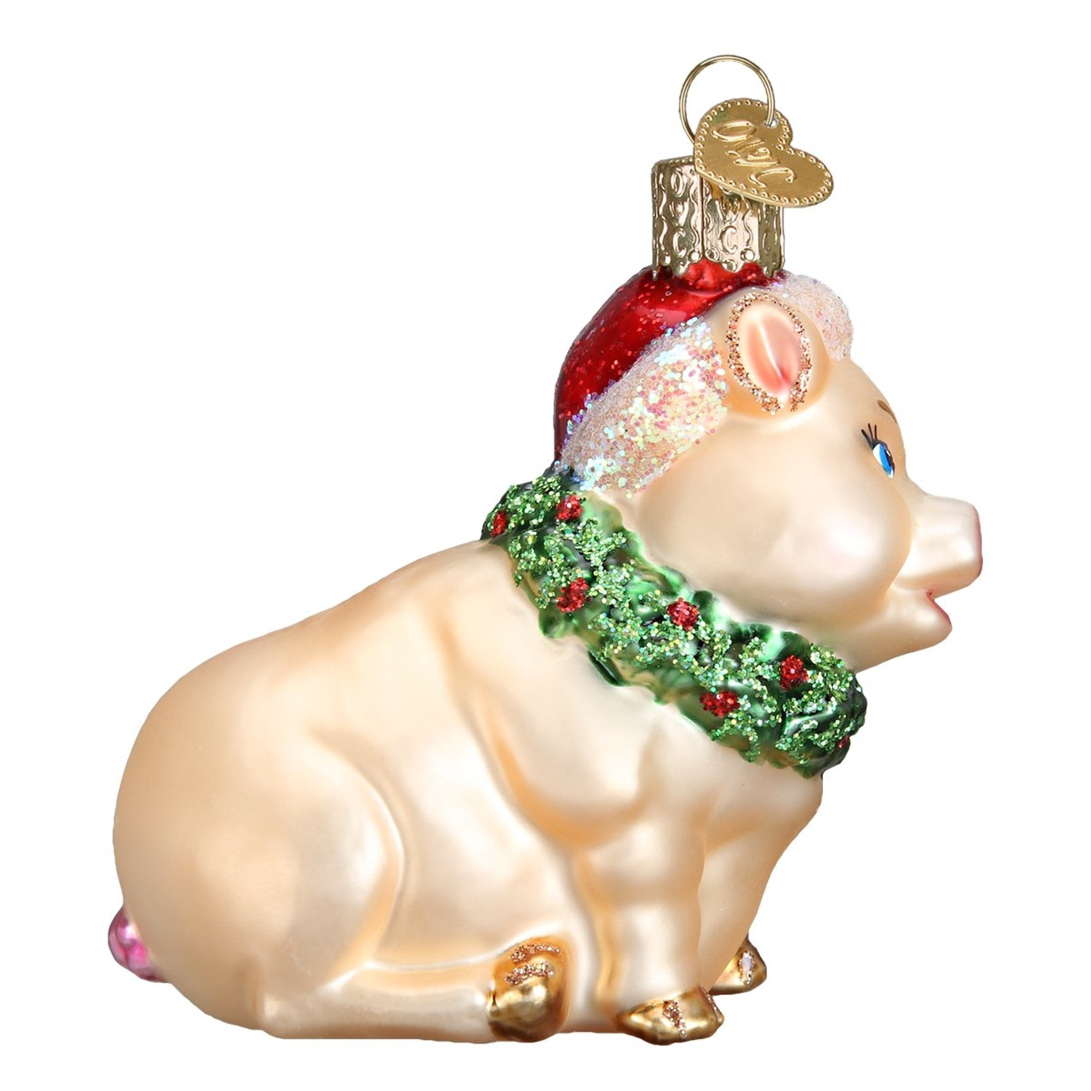 Old World Christmas Glass Blown Ornament, Holly Pig (With OWC Gift Box)