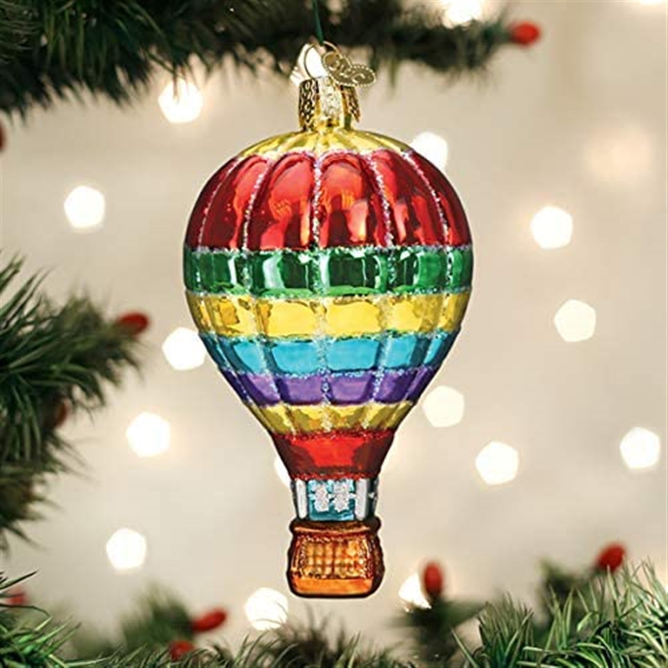 Old World Christmas Blown Glass Ornament for Christmas Tree, Vibrant Hot Air Balloon