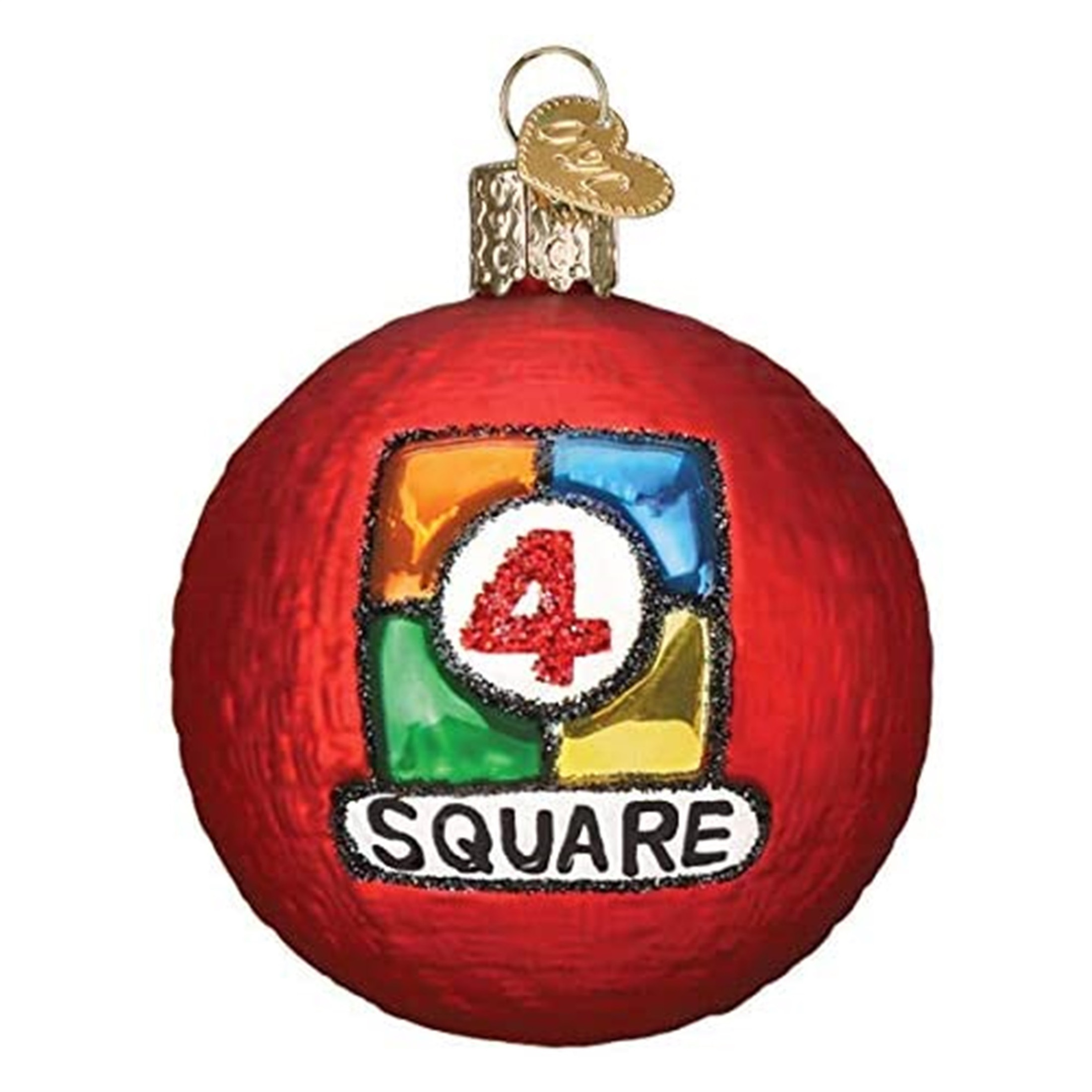 Old World Christmas Glass Blown Ornament, 4 Square Ball, 3" (With OWC Gift Box)