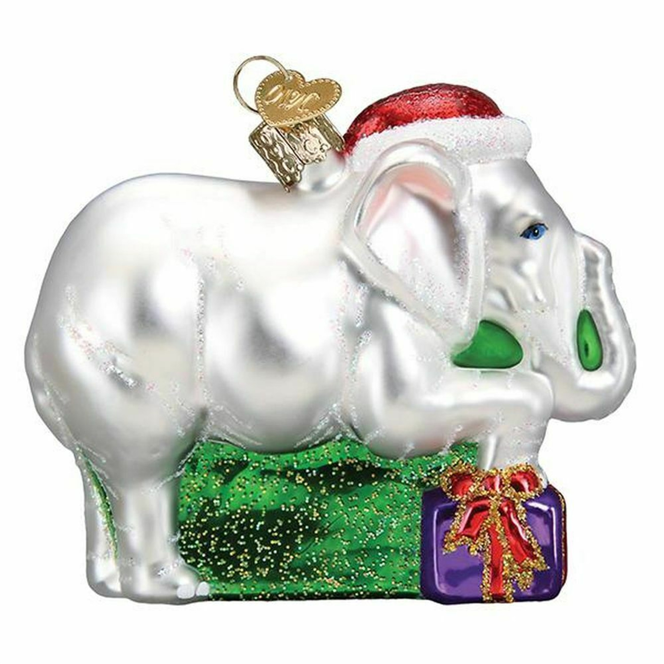 Old World Christmas Glass Blown Ornament, White Elephant (With OWC Gift Box)