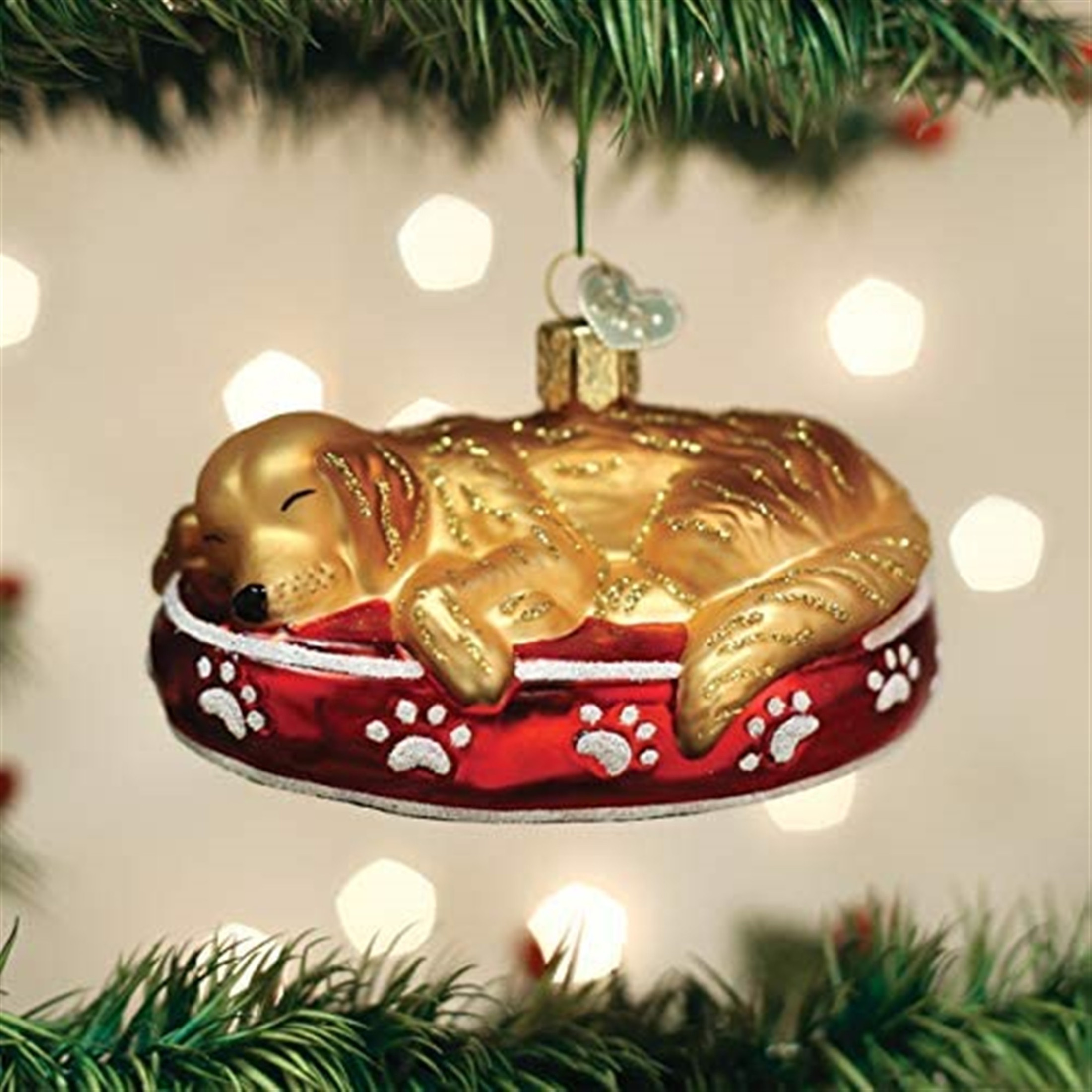 Old World Christmas Blown Glass Ornament for Christmas Tree, Sleepy Golden Retriever