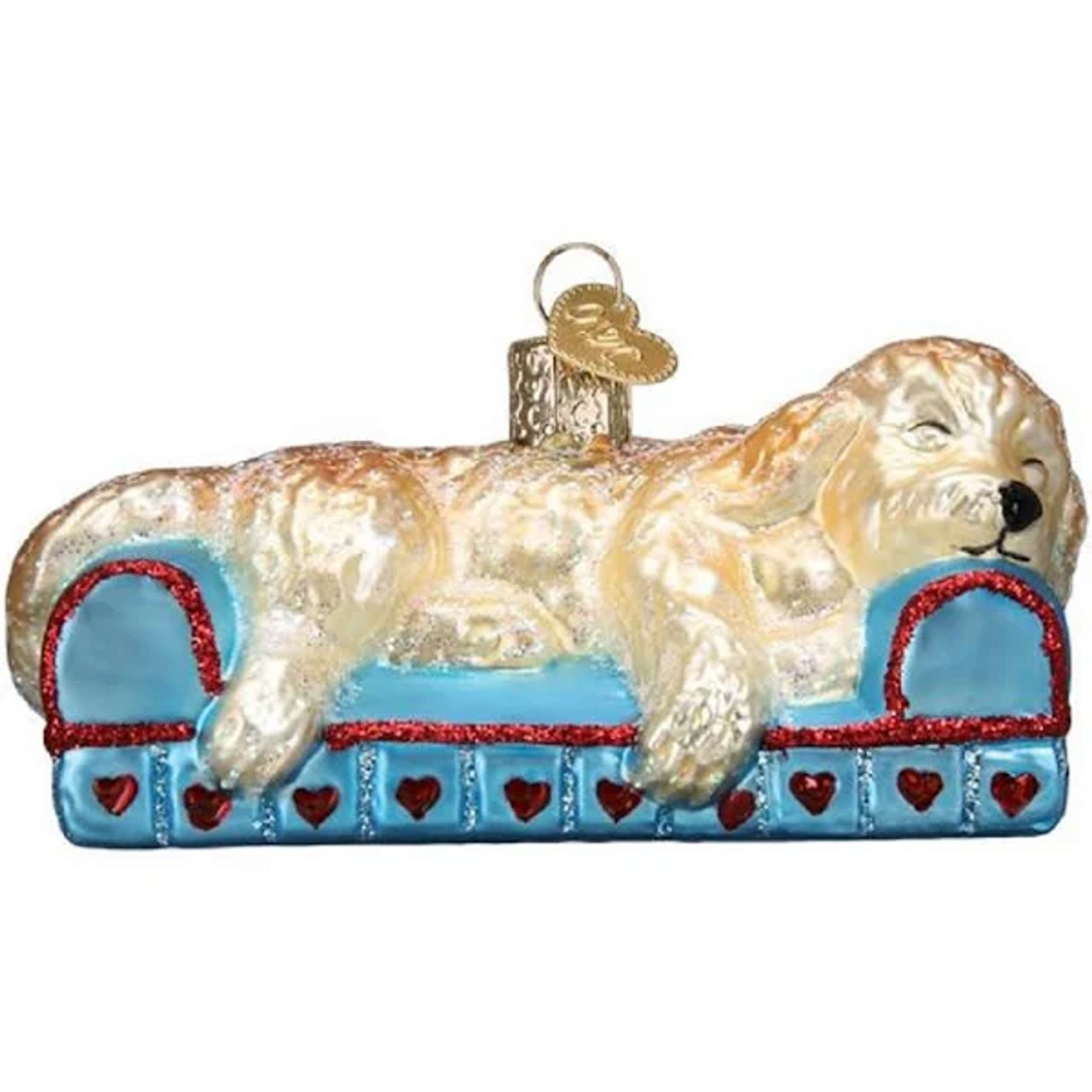 Old World Christmas Glass Blown Ornament, Sleepy Doodle Dog (With OWC Gift Box)