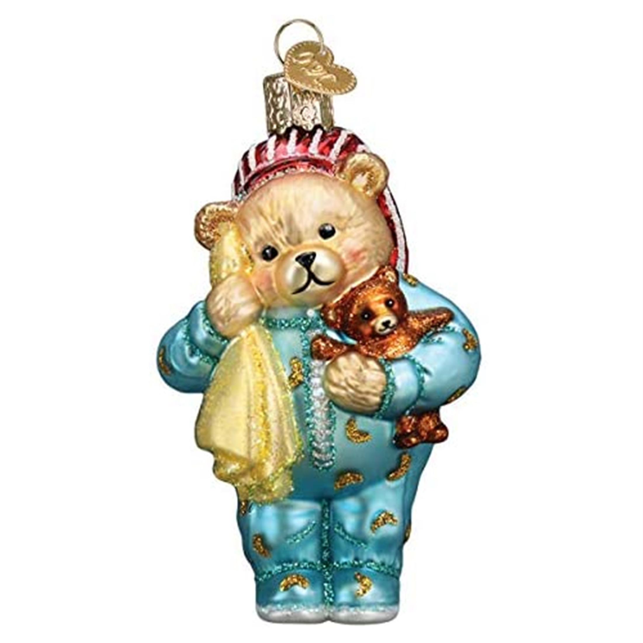 Old World Christmas Glass Blown Ornament, Bedtime Teddy Bear (With OWC Gift Box)