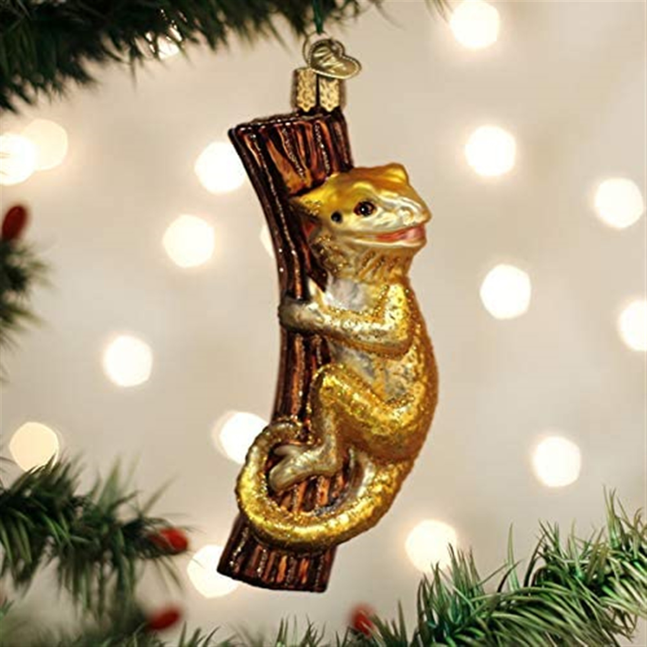 Old World Christmas Glass Blown Christmas Ornament, Bearded Dragon (With OWC Gift Box)