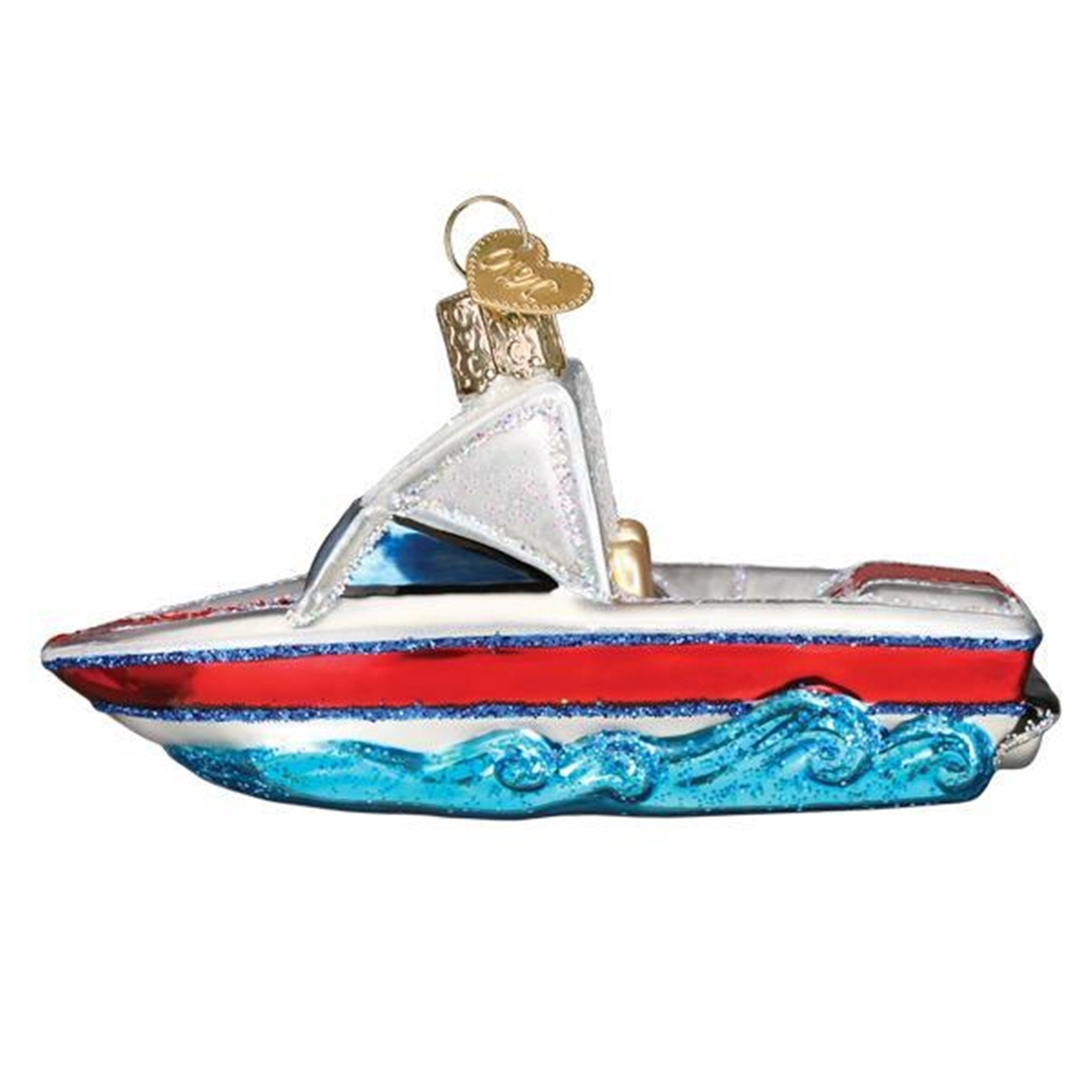 Old World Christmas Blown Glass Ornament for Christmas Tree, Ski Boat
