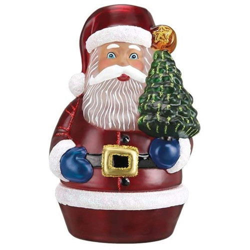 Old World Christmas Glass Tabletop Figurine, Santa Holding Tree Tea Light Candle Holder, 6.5"