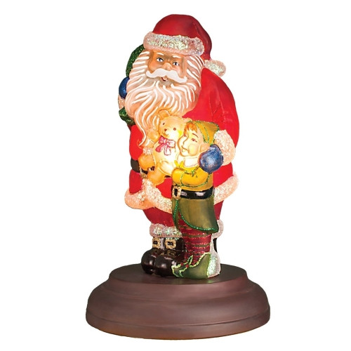 Old World Christmas Glass Santa Tabletop Night Light, Santa's Bright-eyed Buddy, 10.5"