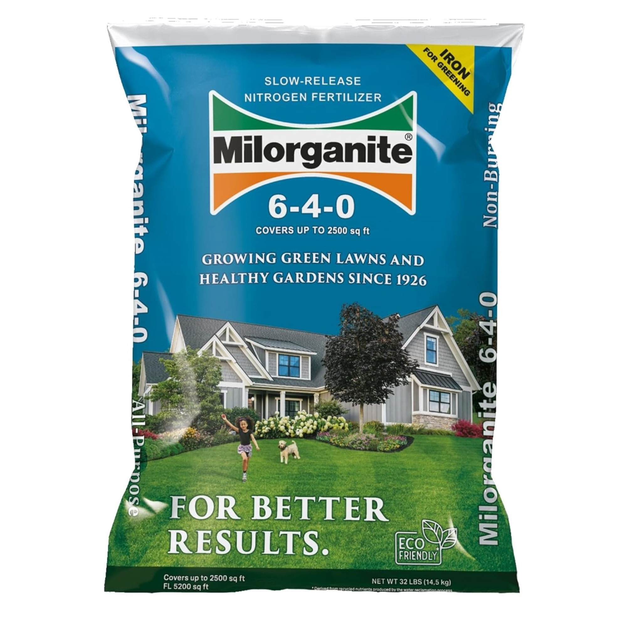 Milorganite All-Purpose Eco-Friendly Slow-Release Nitrogen 6-4-0 Fertilizer, 32lb (Not for Sale in ME & CT)