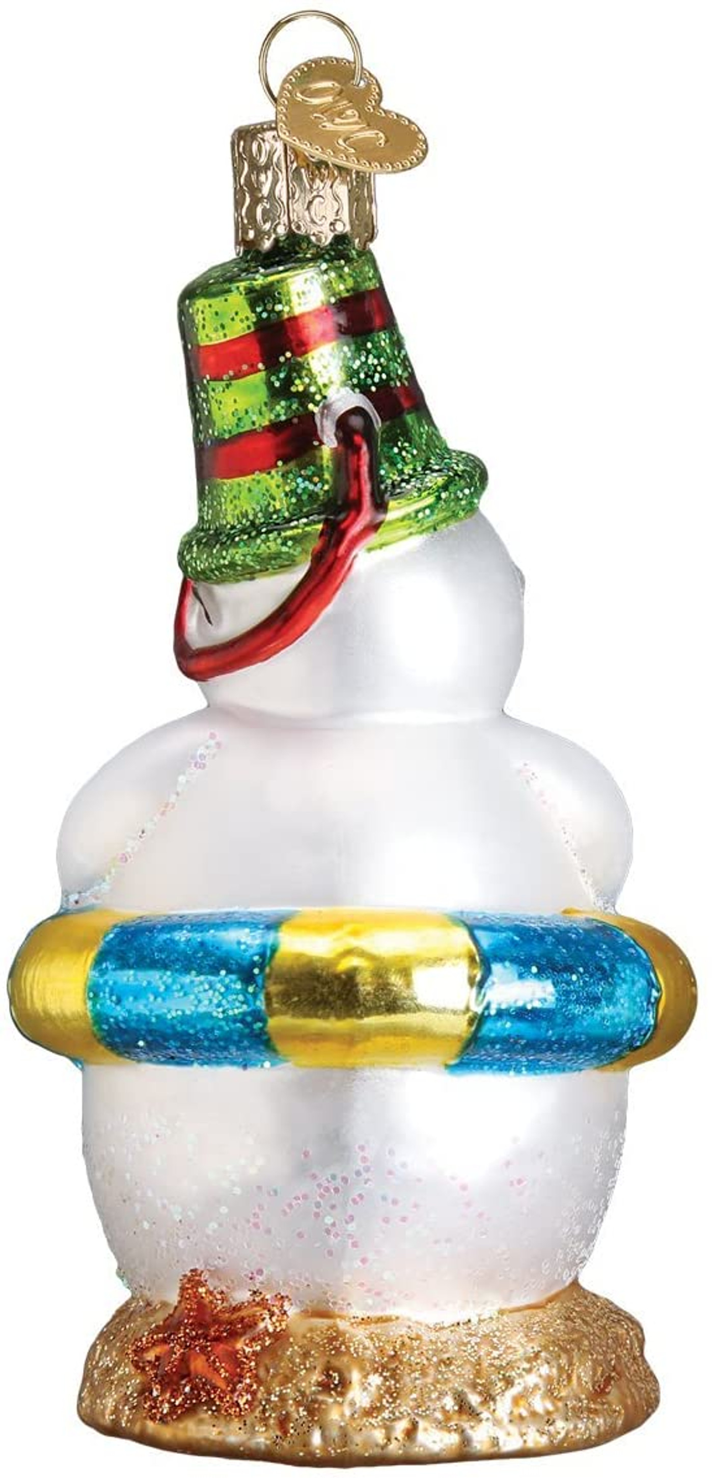 Old World Christmas Glass Blown Ornament, Snowman on Beach (With OWC Gift Box)