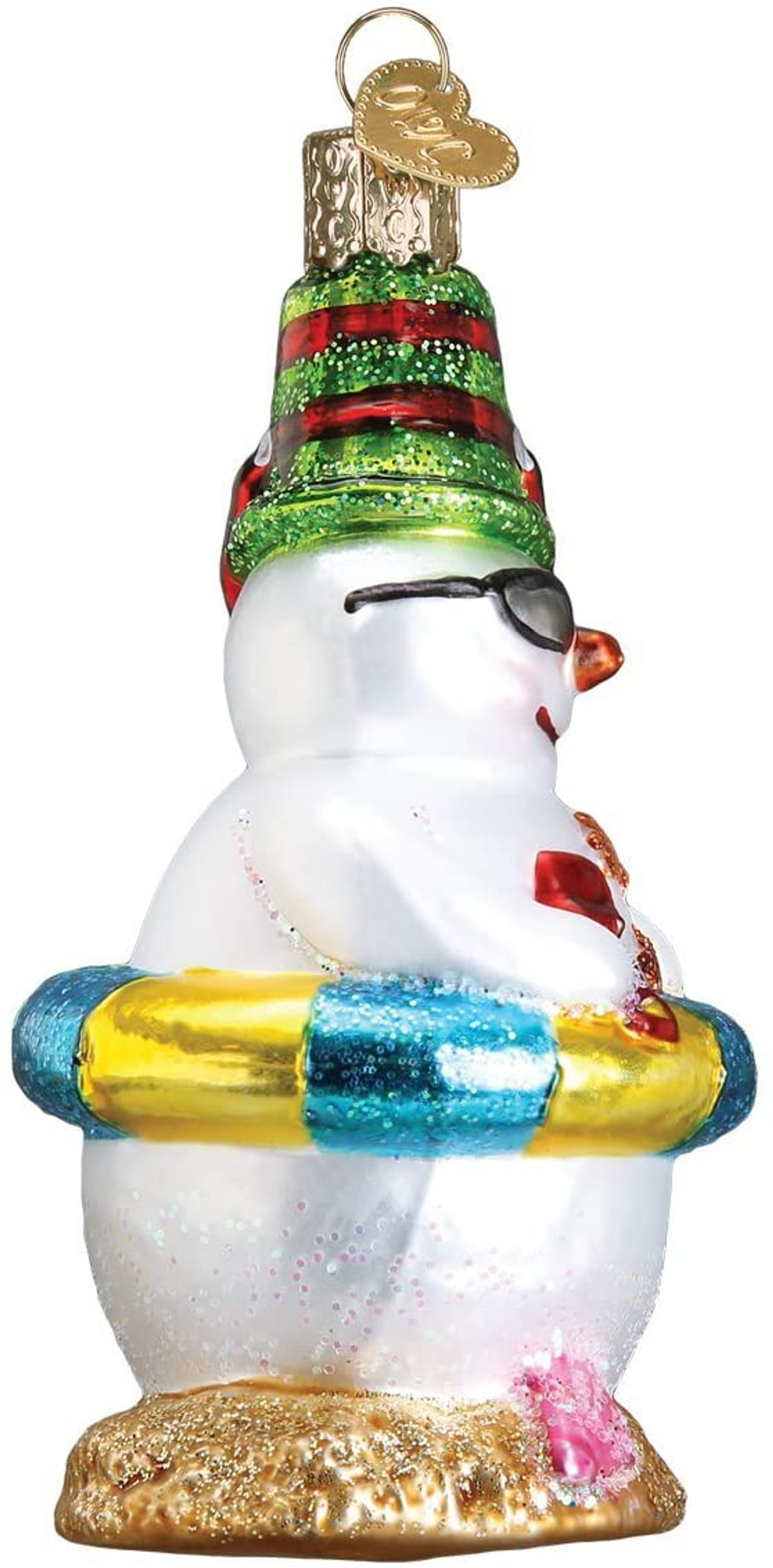 Old World Christmas Glass Blown Ornament, Snowman on Beach (With OWC Gift Box)