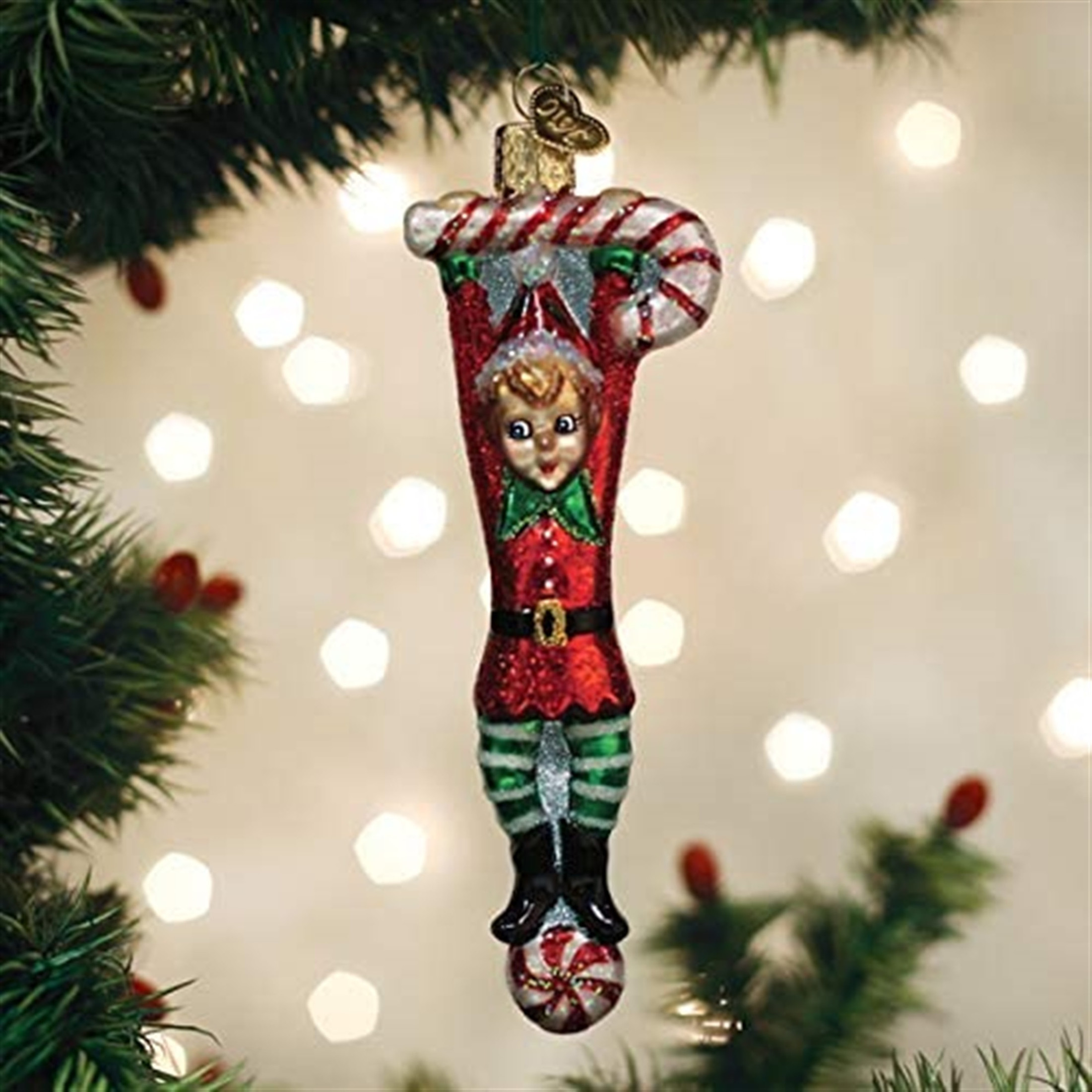 Old World Christmas Glass Blown Christmas Ornament, Playful Elf (With OWC Gift Box)