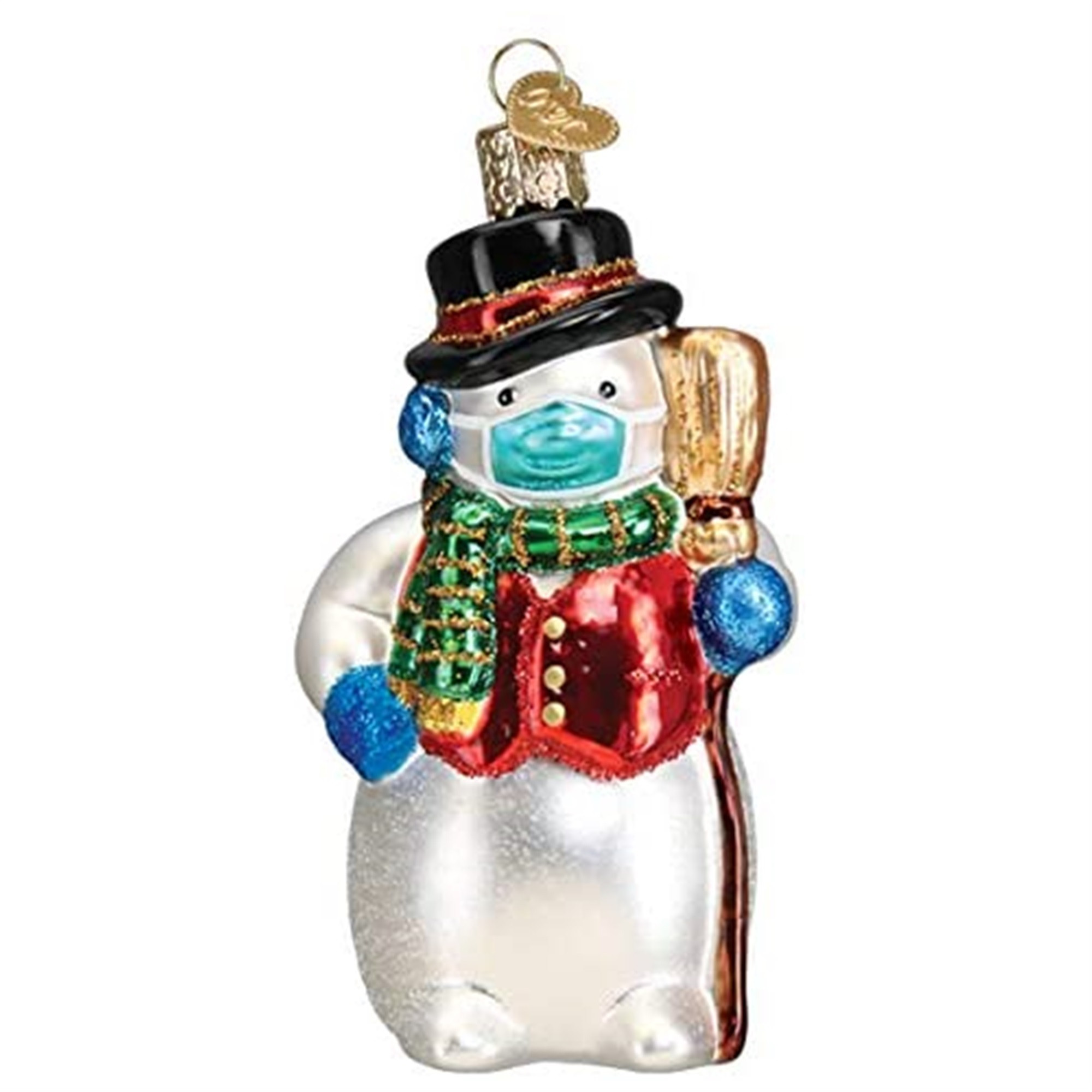 Old World Christmas Glass Blown Ornament for Christmas Tree, Snowman with Face Mask