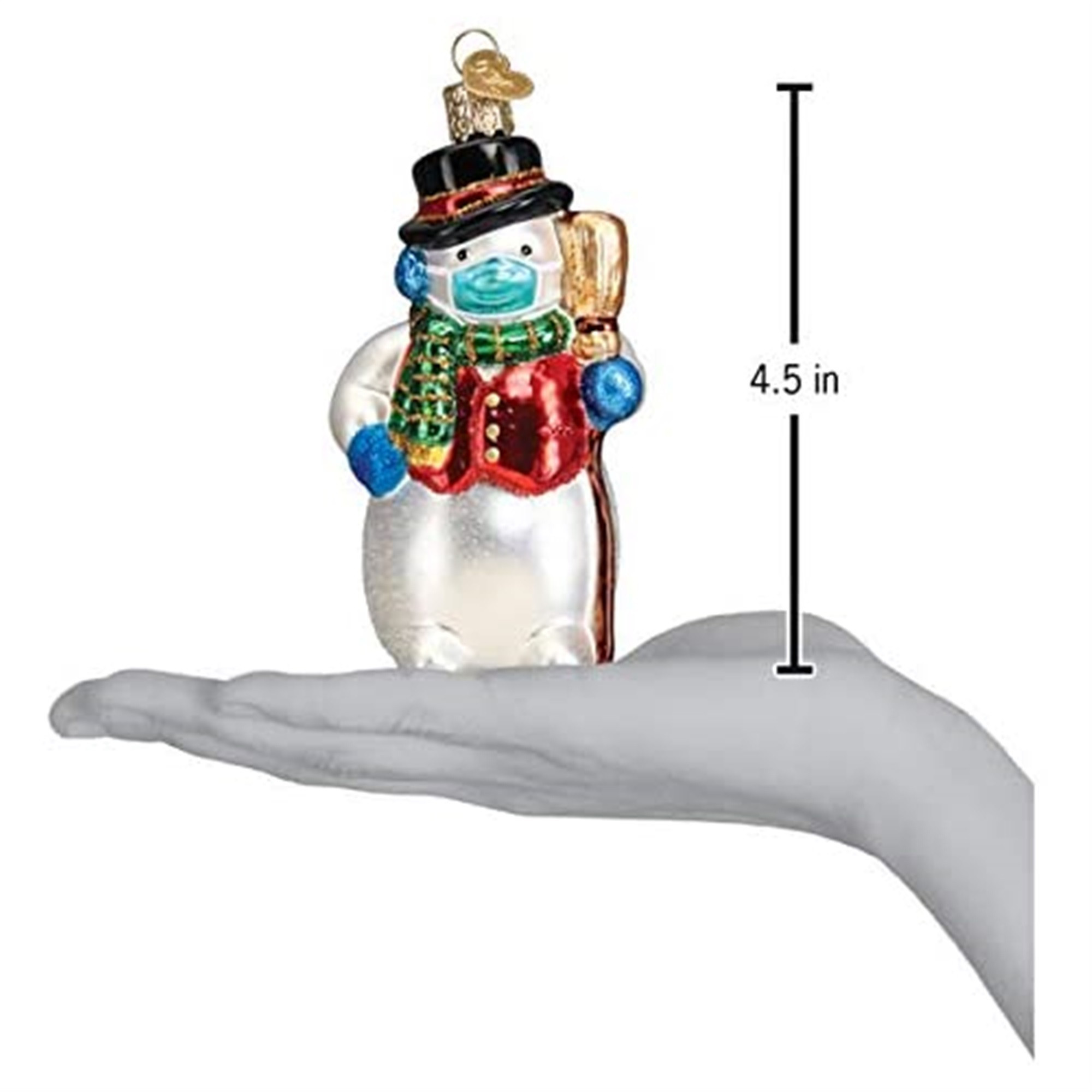 Old World Christmas Glass Blown Ornament for Christmas Tree, Snowman with Face Mask