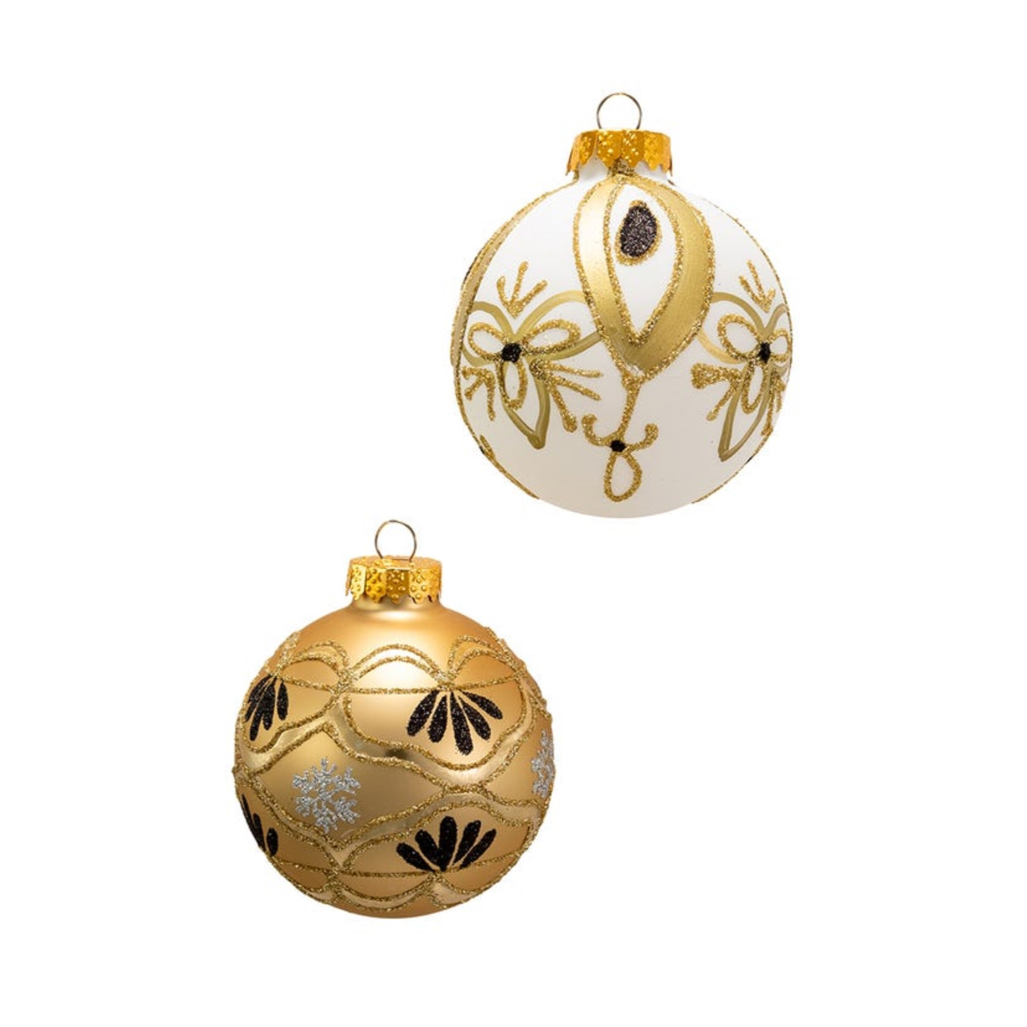 Kurt Adler Glass Ball Ornaments, Gold and White, 6-Piece Set