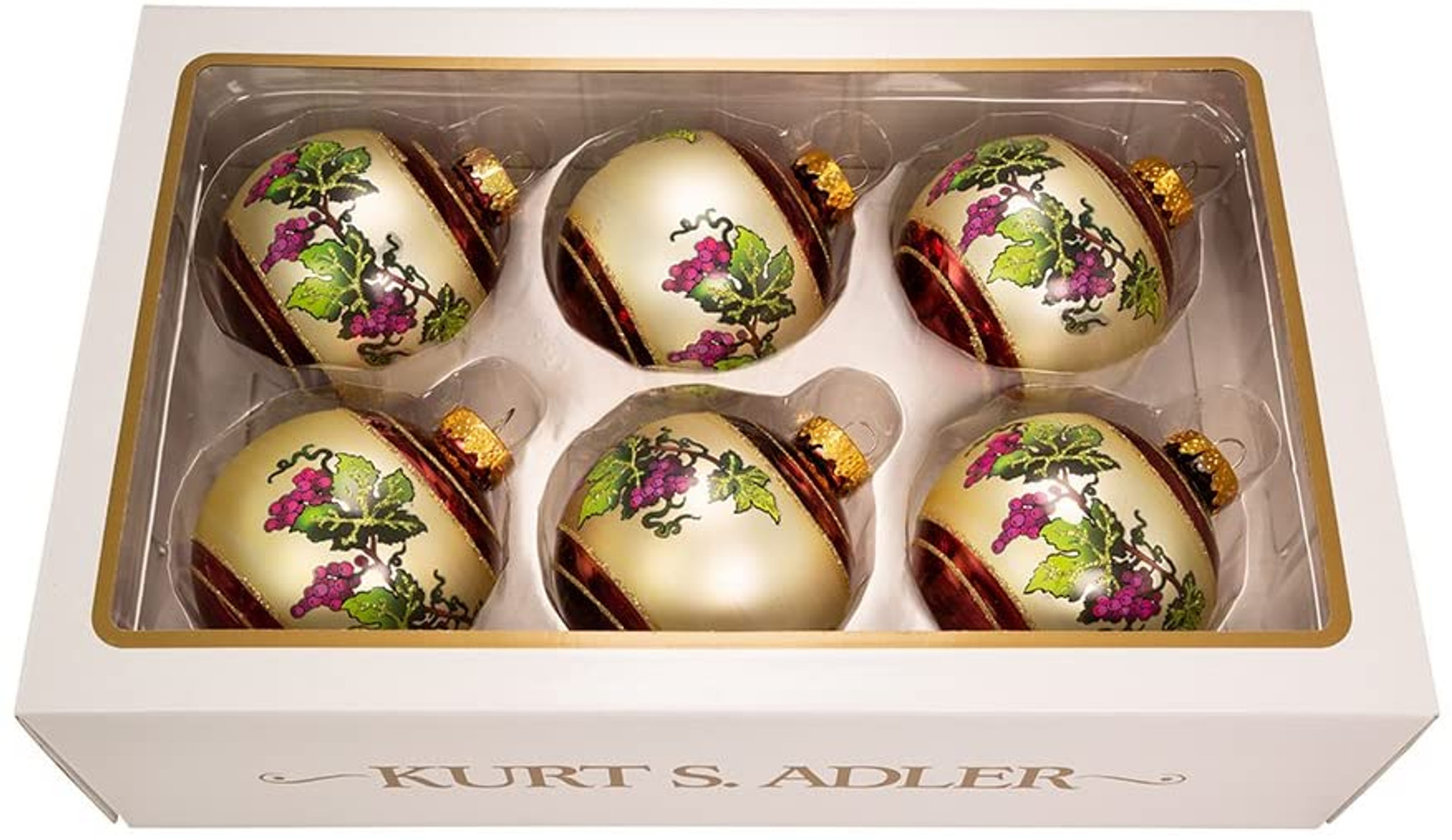 Kurt S. Adler Kurt Adler 80mm Glass Grapevine Ball Set of 6 Ornament Set, 6 Piece