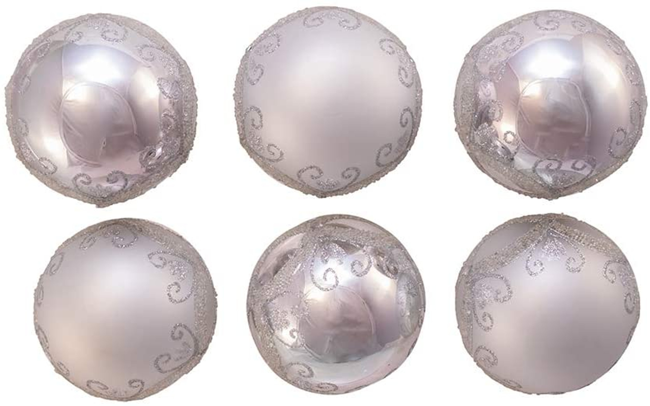 Kurt S. Adler Kurt Adler 80MM Silver with Glitter and Sequins Glass Ball, 6 Piece Box Ornament