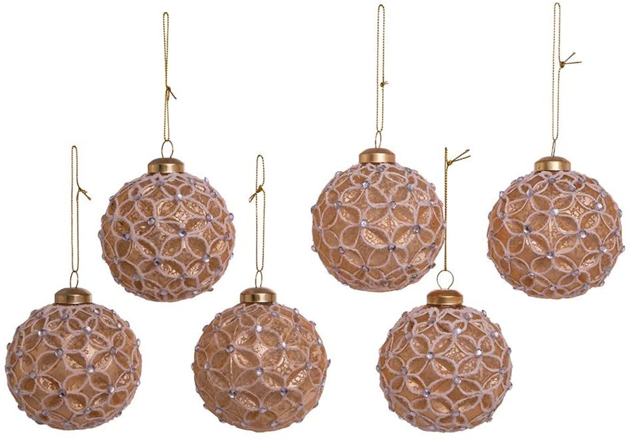 Kurt S. Adler Ornament Set, Gold Lattice Christmas Balls, 3 (Pack of 6)