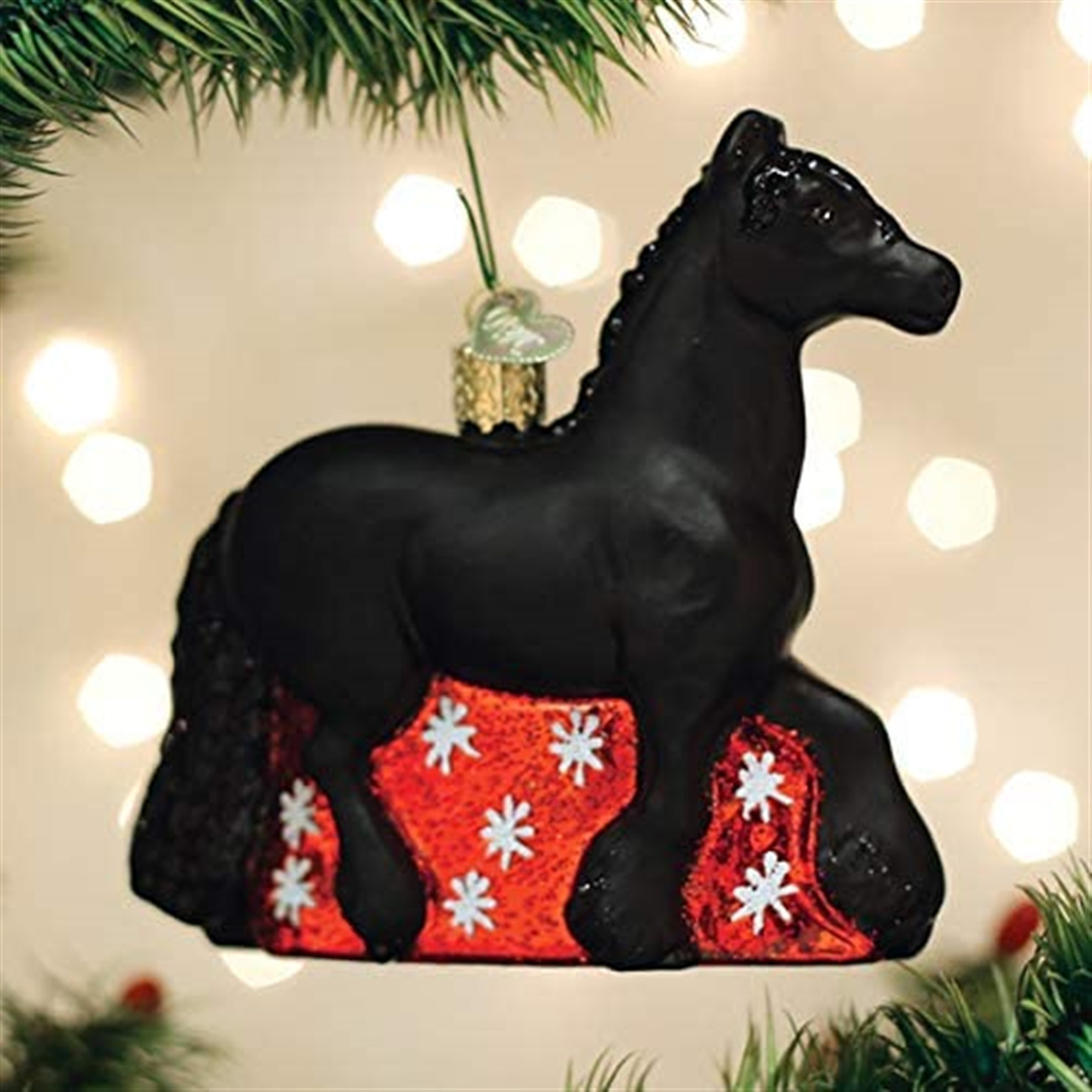 Old World Christmas Glass Blown Christmas Ornament, Friesian Horse (With OWC Gift Box)