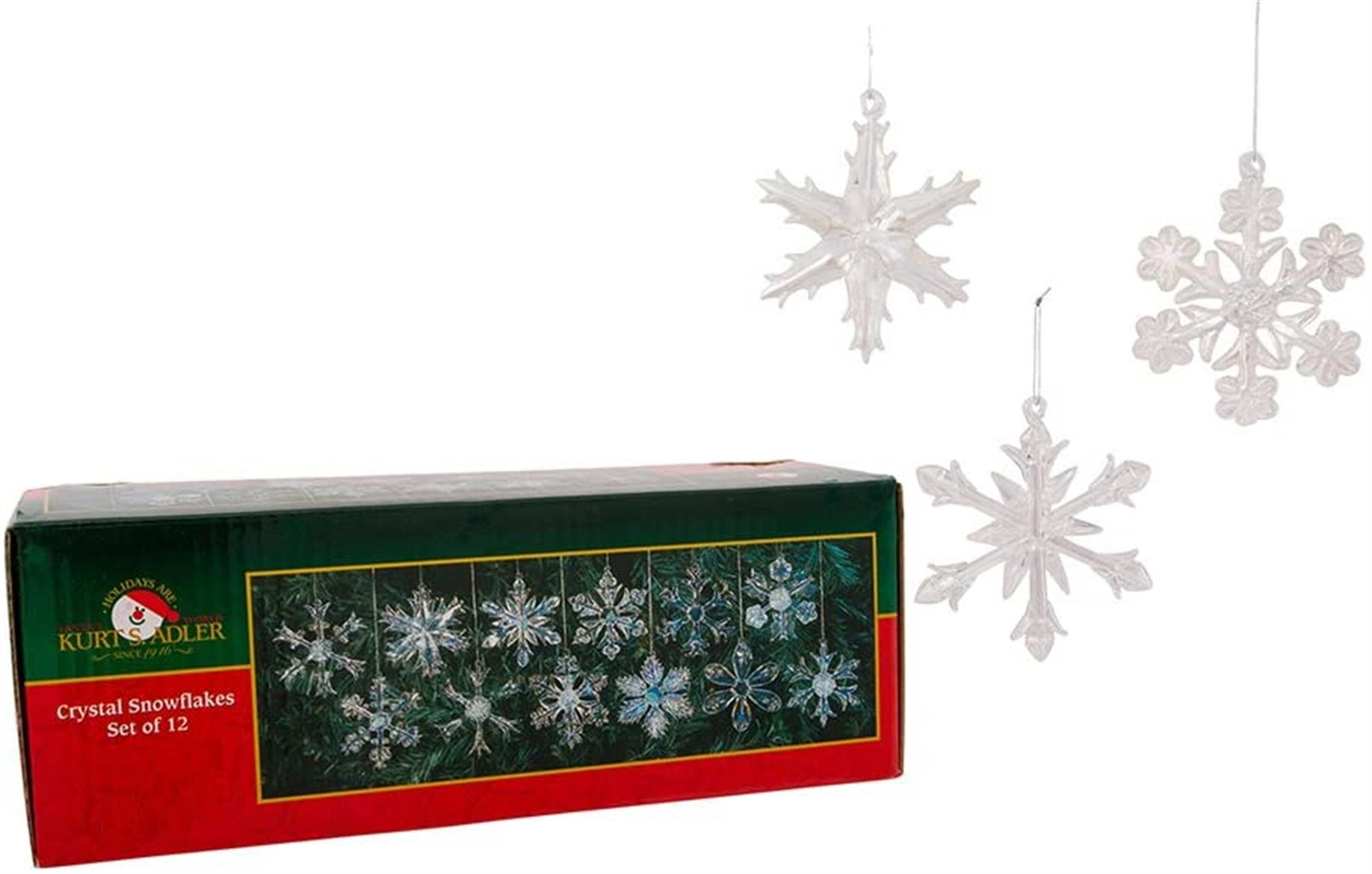 Kurt Adler Iridescent Snowflake Glass Ornaments, 2" (12-Piece Box Set)