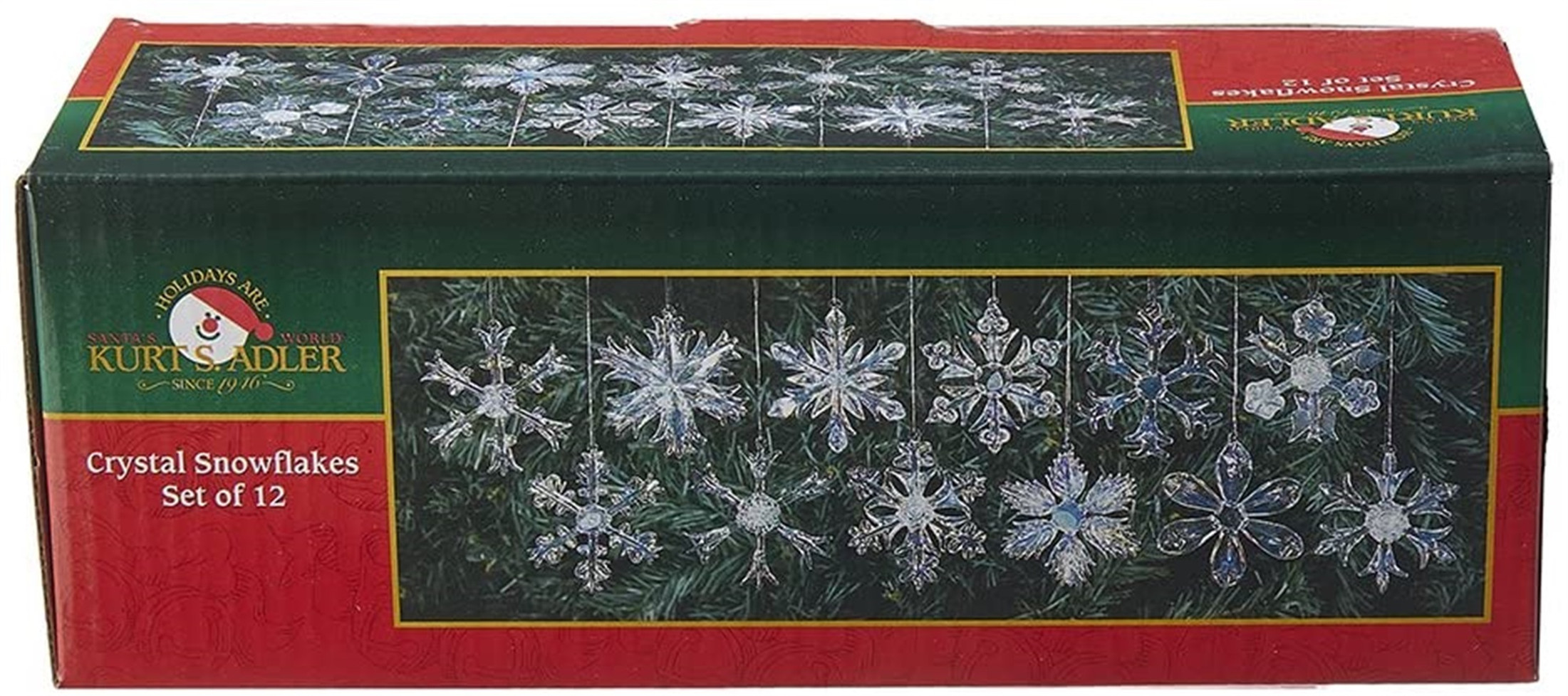 Kurt Adler Iridescent Snowflake Glass Ornaments, 2" (12-Piece Box Set)