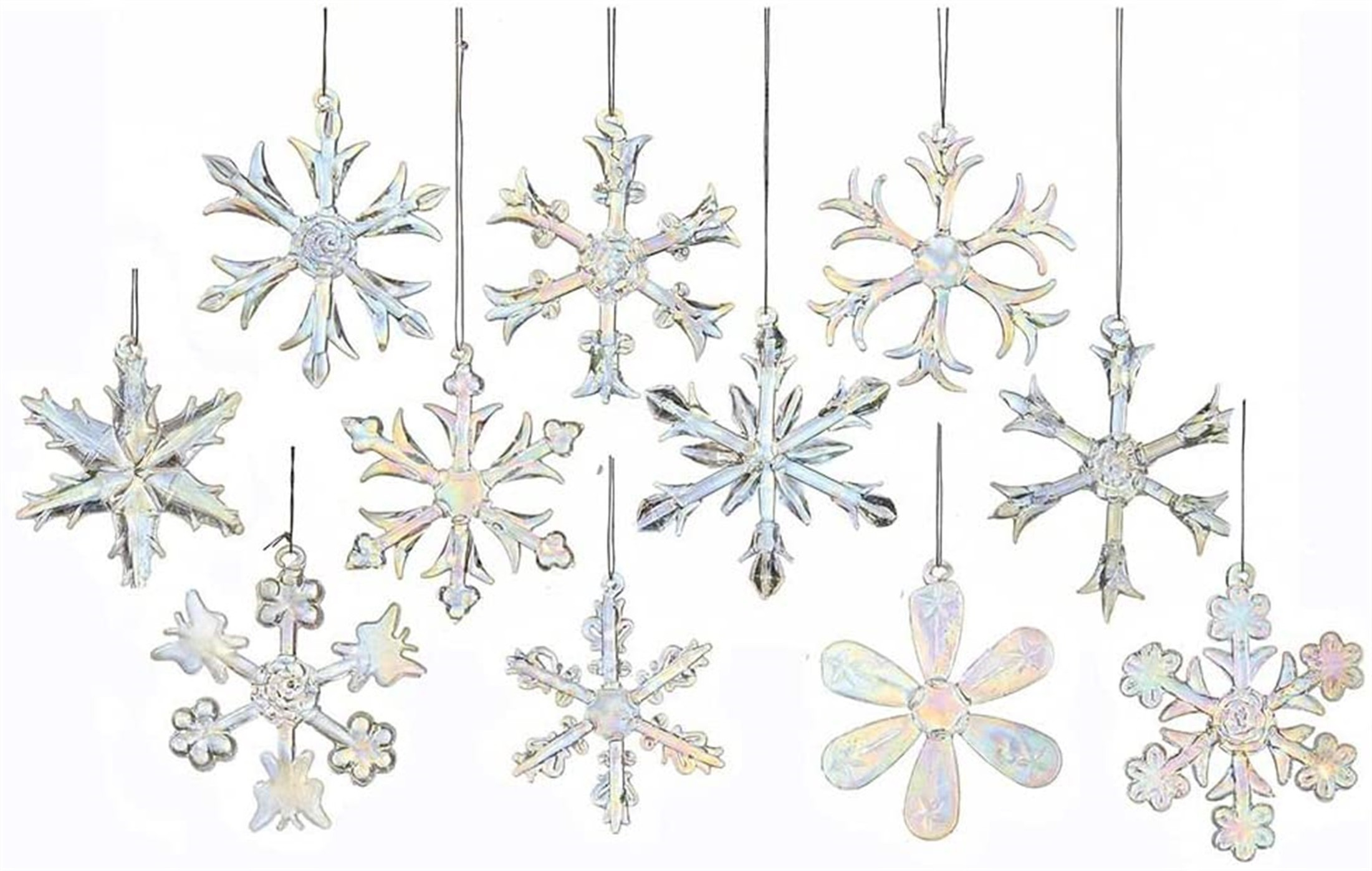 Kurt Adler Iridescent Snowflake Glass Ornaments, 2" (12-Piece Box Set)